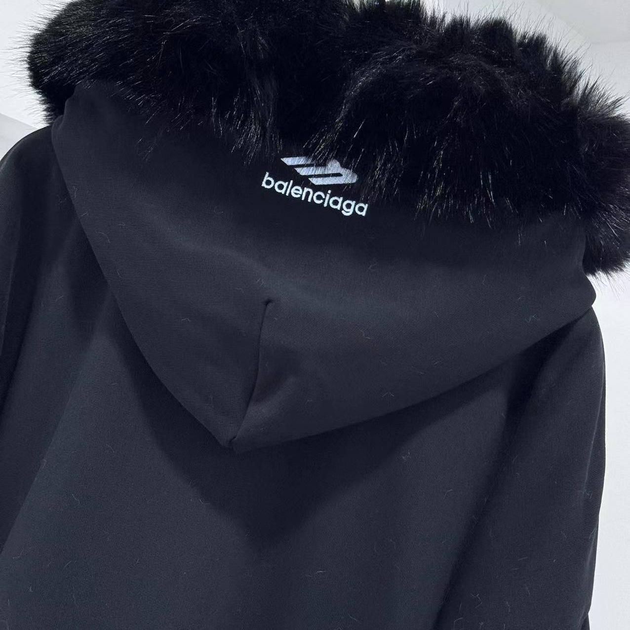 Balenciaga Fluffy Zip-Up Hoodie In Washed Black Medium Fleece - DopestKickz