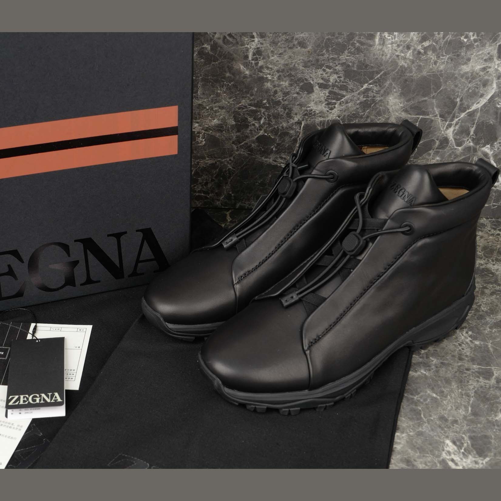 Zegna Black Leather Triple Stitch™ Vetta Sneakers - DopestKickz