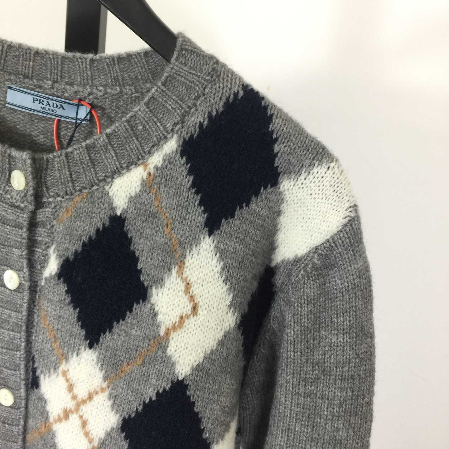 Prada Diamond-pattern Wool Cardigan - DopestKickz