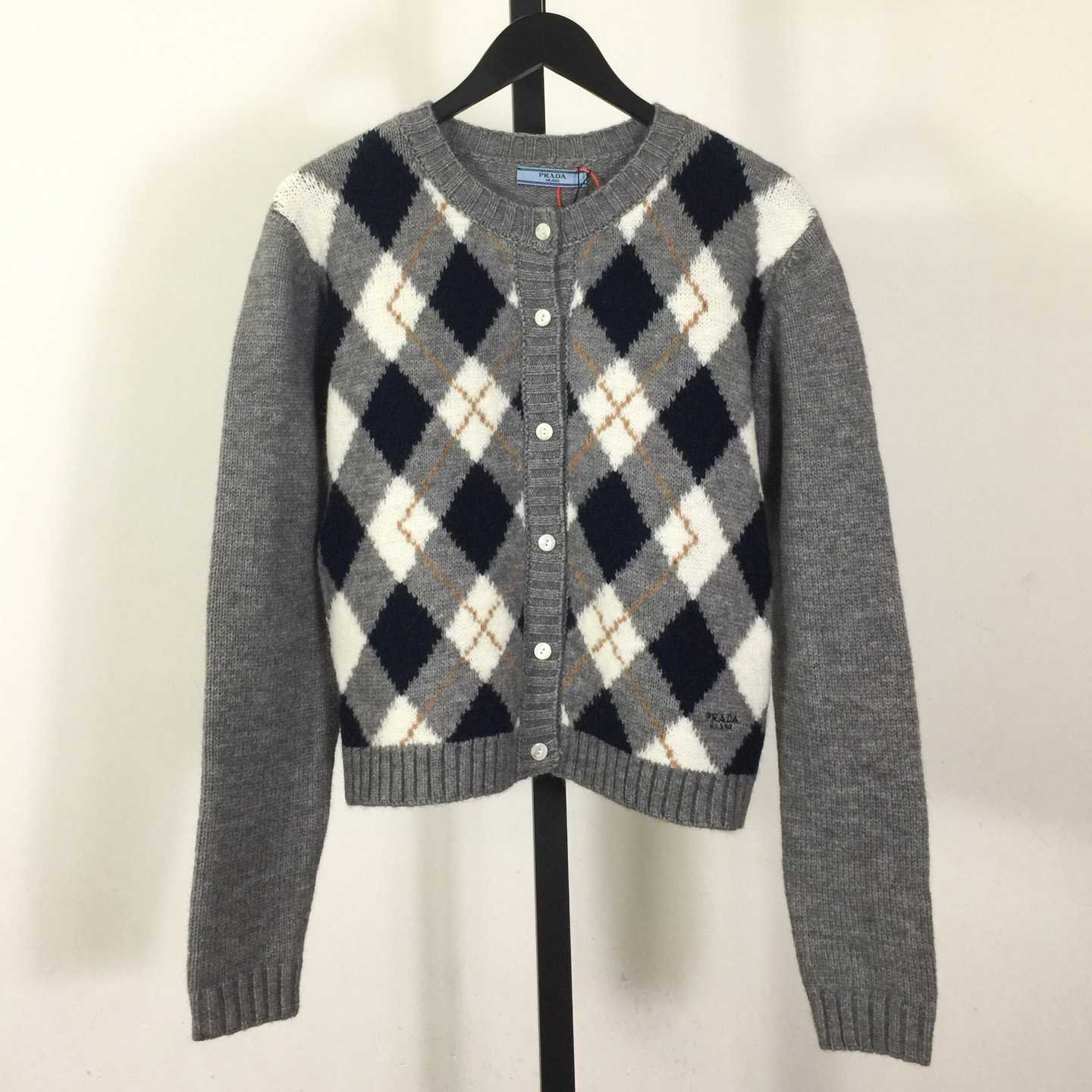 Prada Diamond-pattern Wool Cardigan - DopestKickz