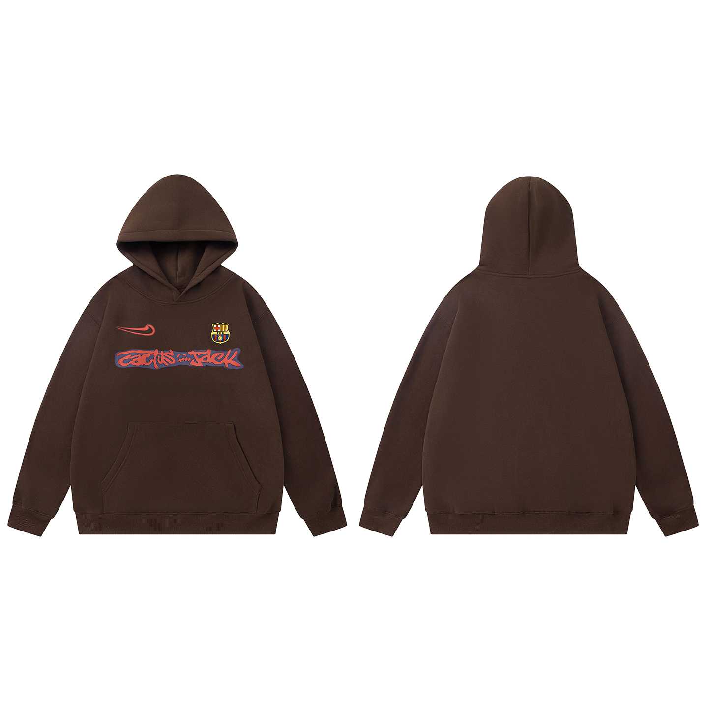 Travis Scott x Nike x FC Barcelona "Cactus Jack" Spray Logo Pullover Hoodie In Brown - DopestKickz
