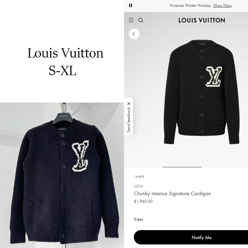 Louis Vuitton Chunky Intarsia Signature Cardigan   1AJBXP - DopestKickz