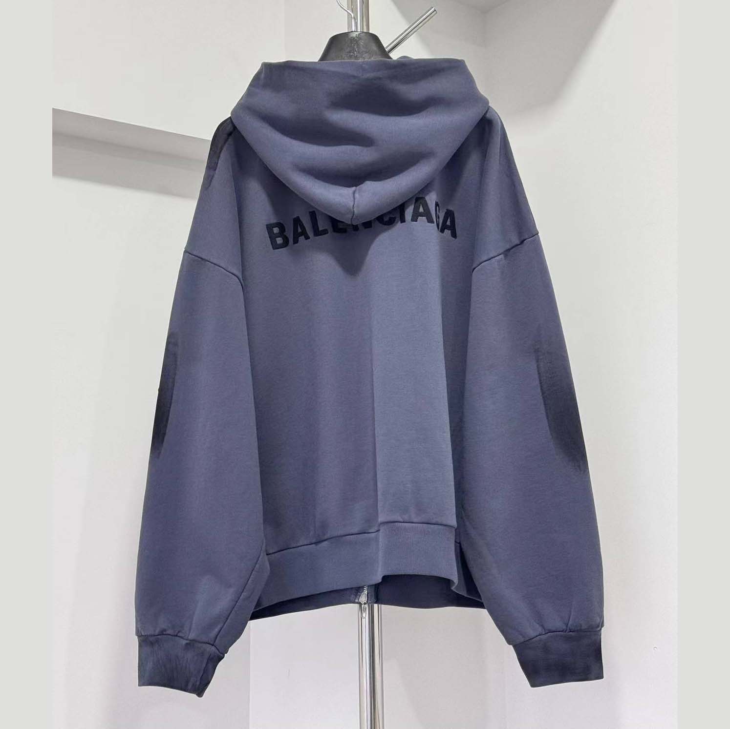 Balenciaga Back Zip-Up Hoodie Regular Fit in faded dark blue - DopestKickz