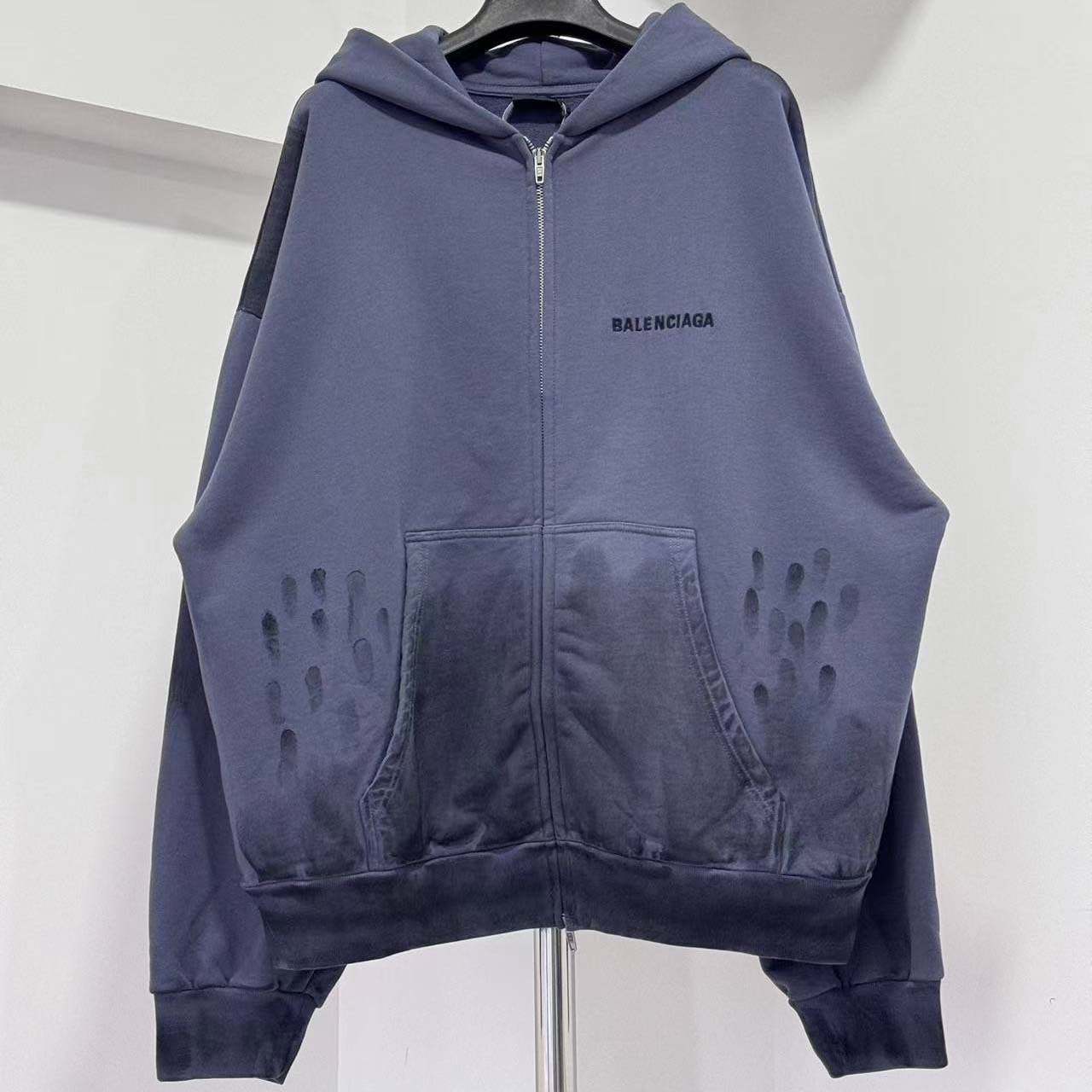 Balenciaga Back Zip-Up Hoodie Regular Fit in faded dark blue - DopestKickz