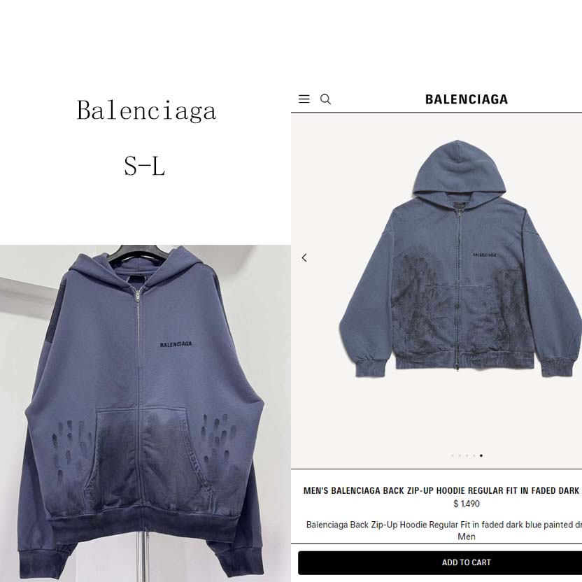 Balenciaga Back Zip-Up Hoodie Regular Fit in faded dark blue - DopestKickz