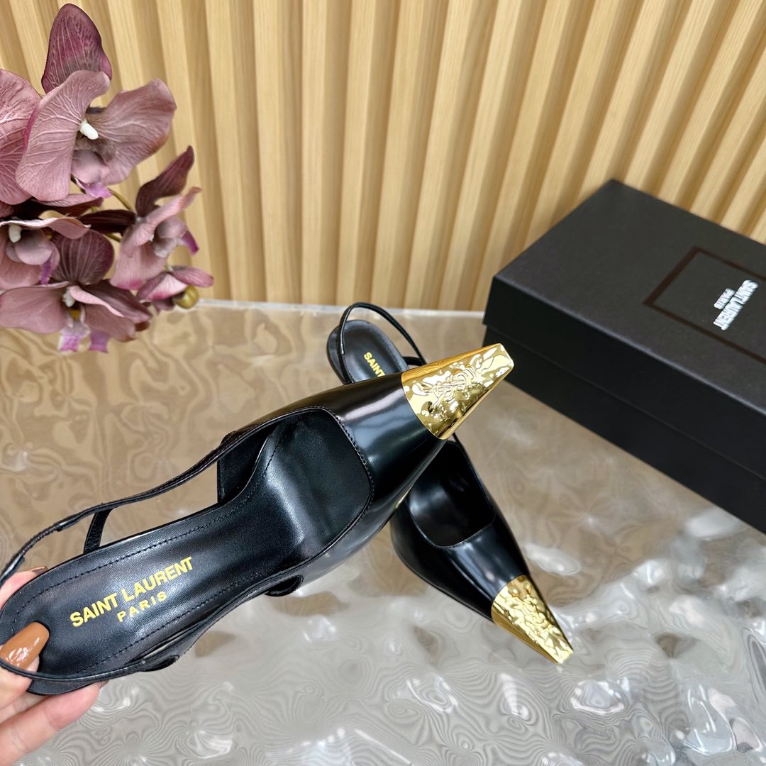 Saint Laurent Jeanne 110 Leather Slingback Pumps  - DopestKickz