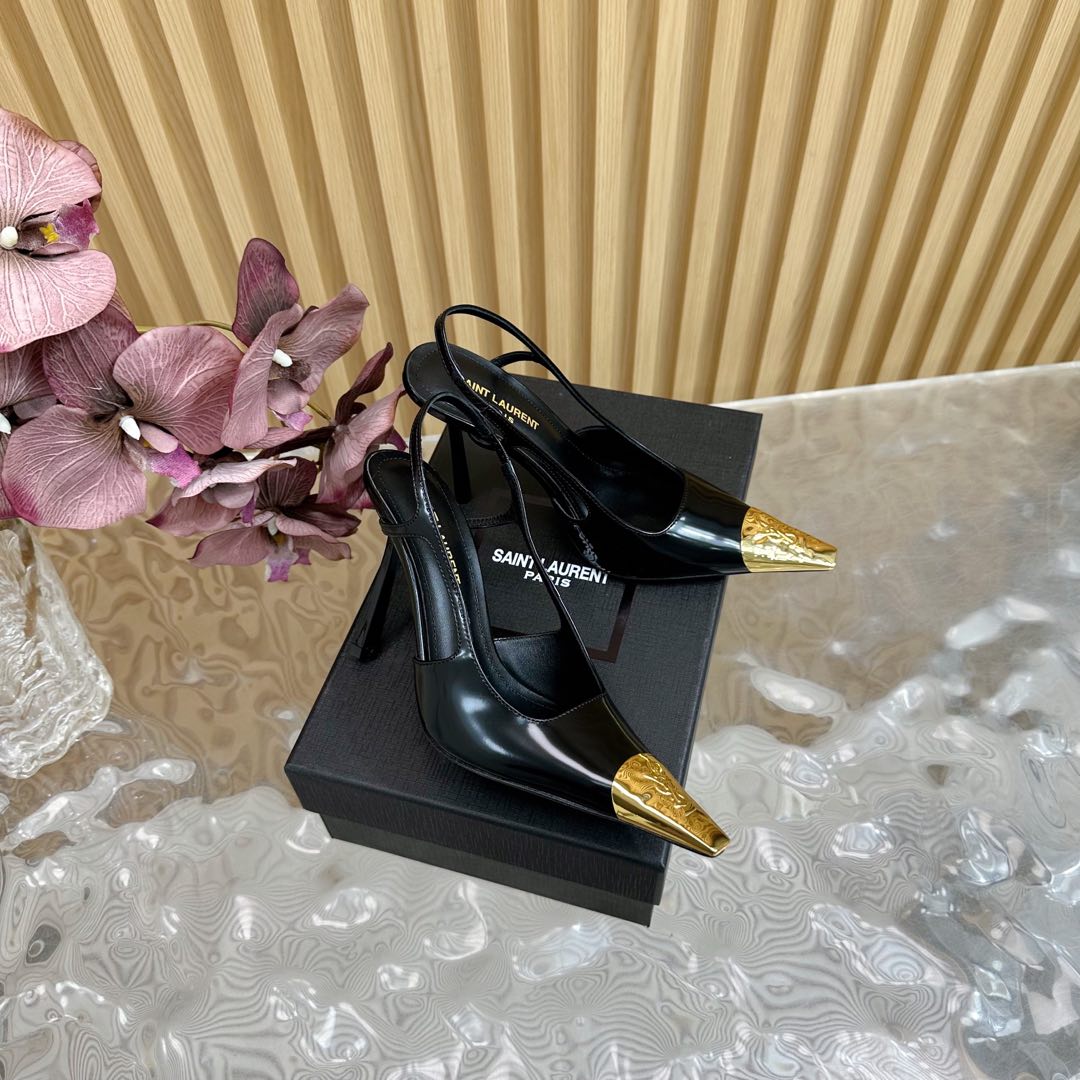 Saint Laurent Jeanne 110 Leather Slingback Pumps  - DopestKickz