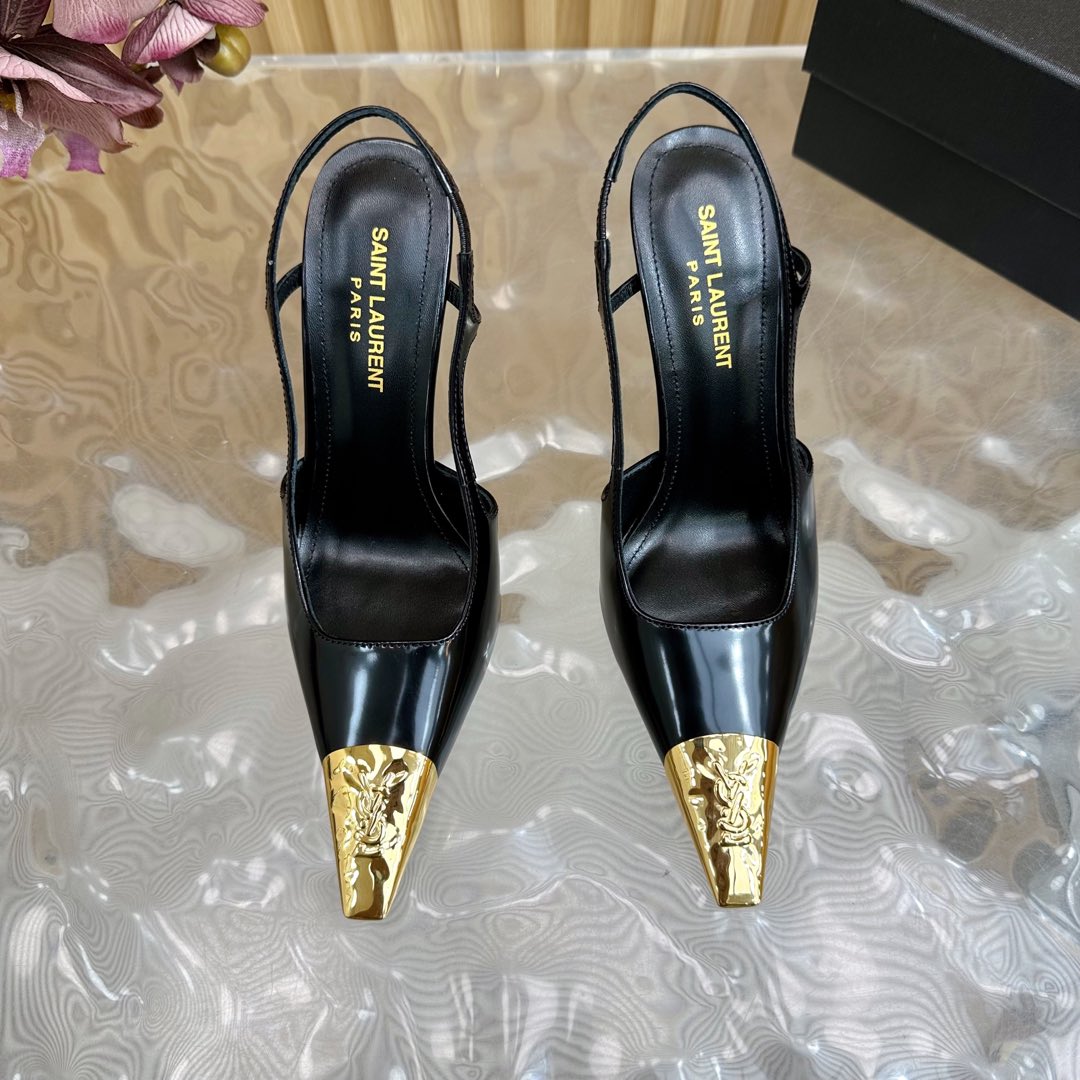 Saint Laurent Jeanne 110 Leather Slingback Pumps  - DopestKickz
