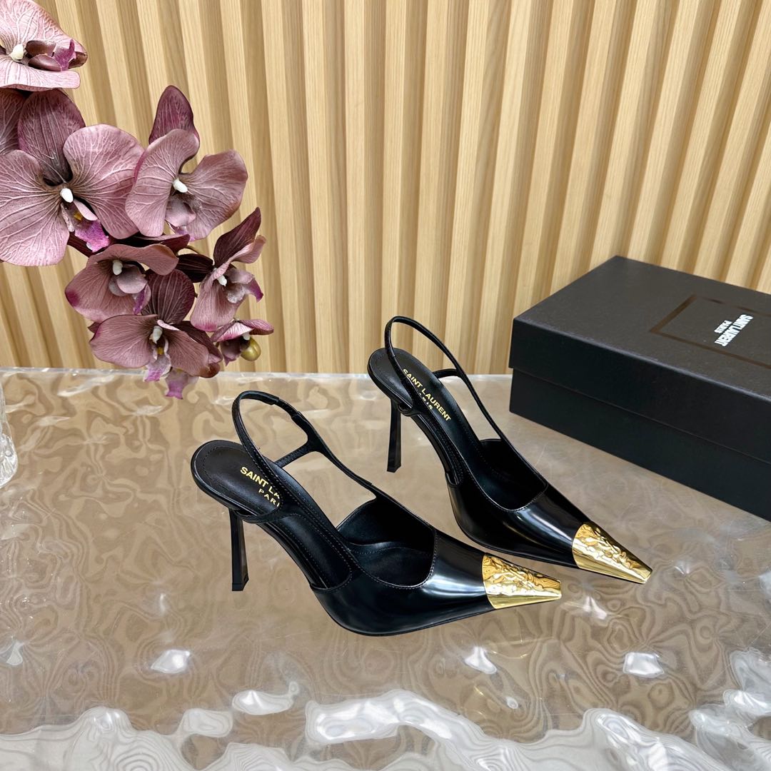 Saint Laurent Jeanne 110 Leather Slingback Pumps  - DopestKickz