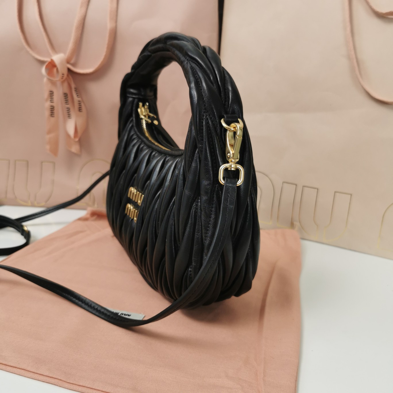 Miu Miu Wander Matelassé Nappa Leather Hobo Bag  - DopestKickz