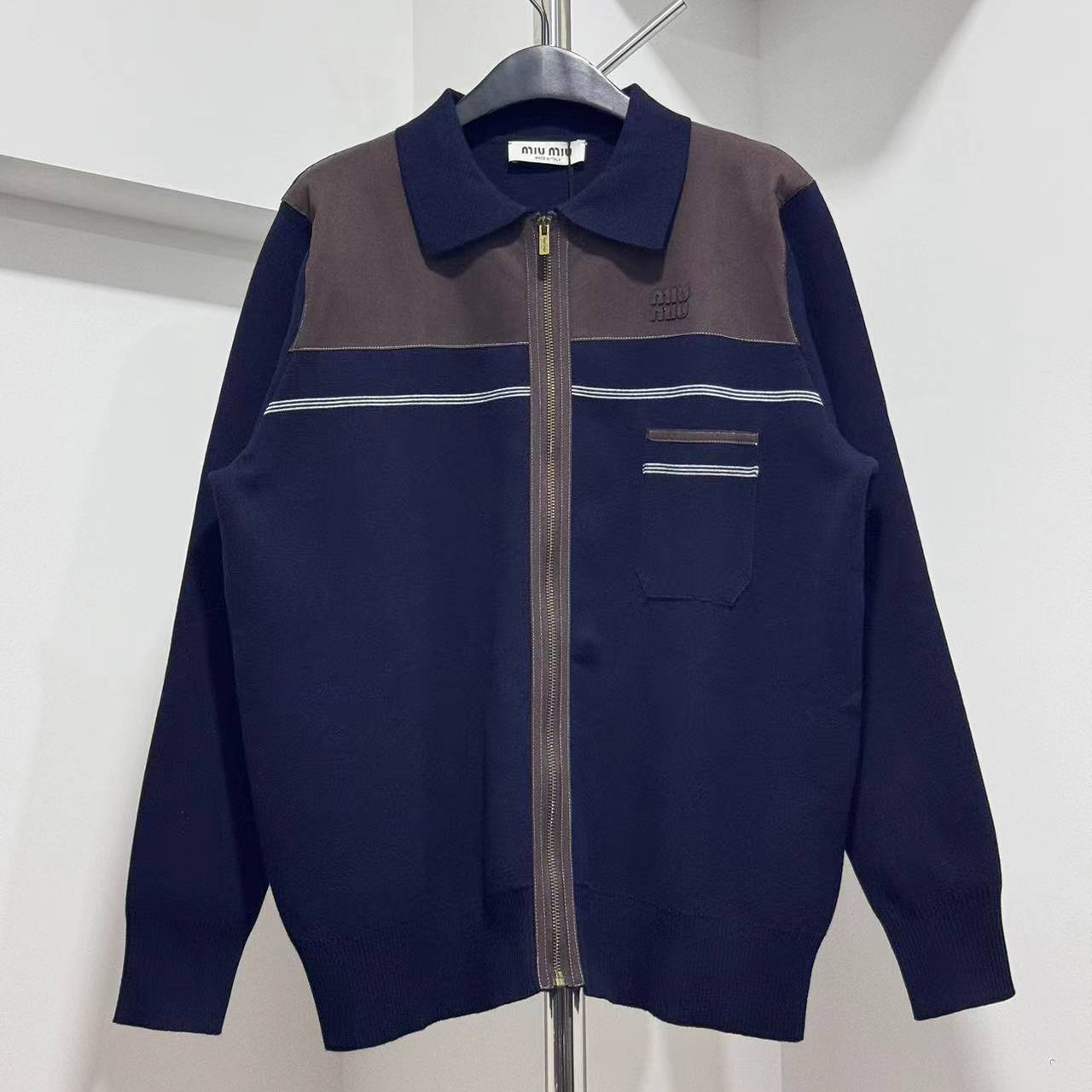 Miu Miu Wool And Leather Zipper Cardigan - DopestKickz
