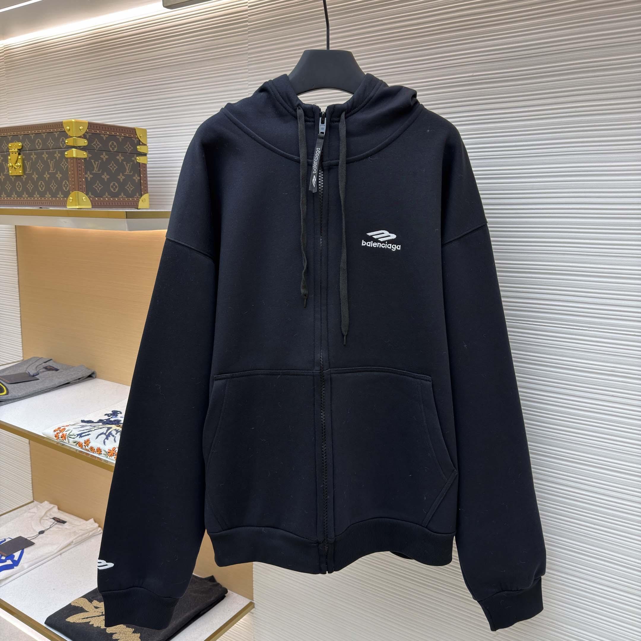 Balenciaga 3B Sports Icon Zip-Up Hoodie In Washed Black - DopestKickz