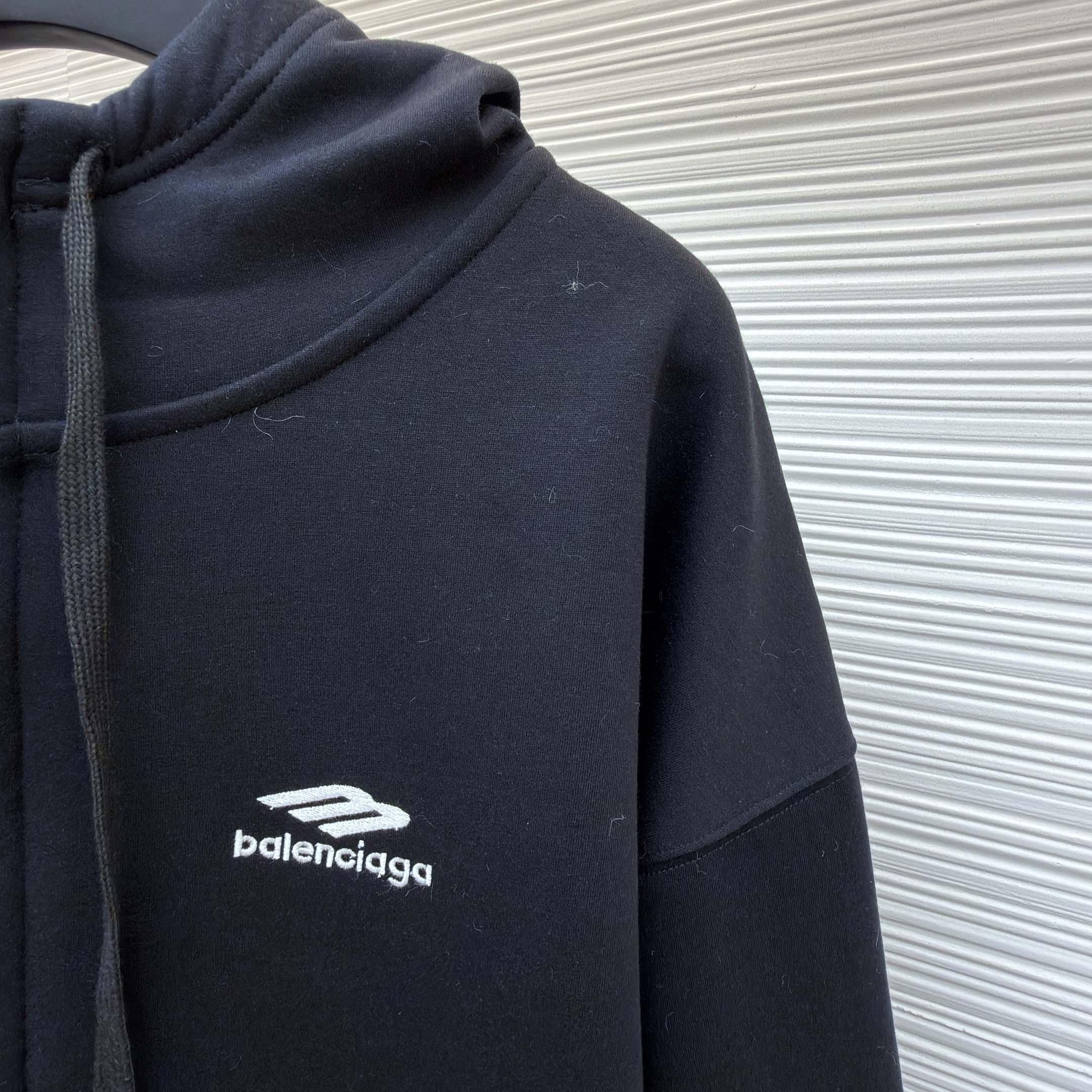 Balenciaga 3B Sports Icon Zip-Up Hoodie In Washed Black - DopestKickz