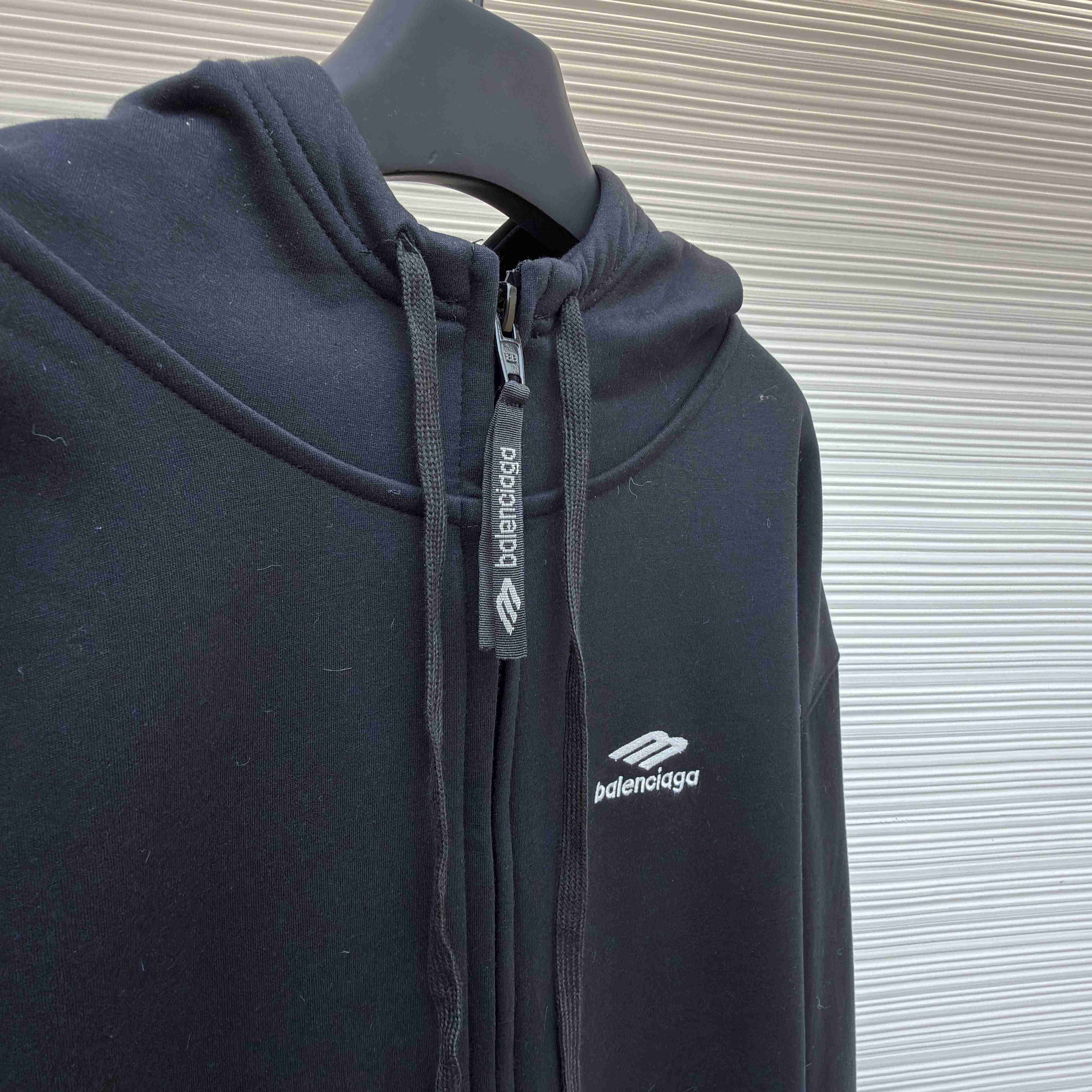 Balenciaga 3B Sports Icon Zip-Up Hoodie In Washed Black - DopestKickz