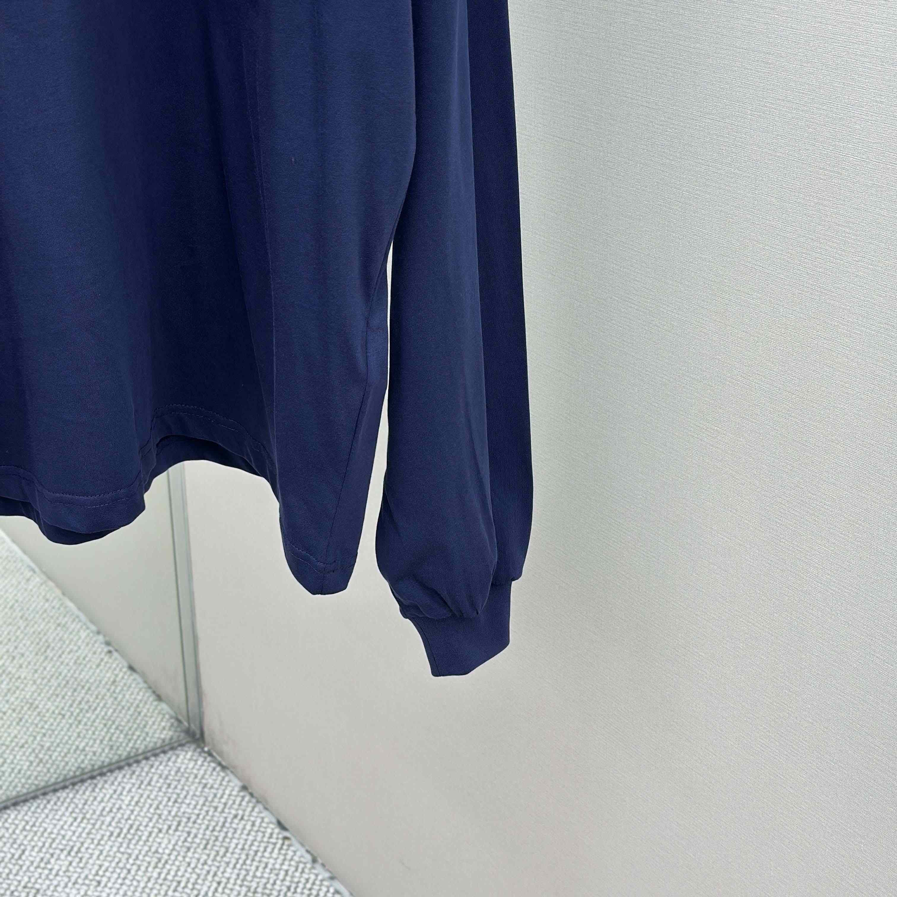 Balenciaga 3B Football Long Sleeve V-Neck T-Shirt In Dark Navy  - DopestKickz