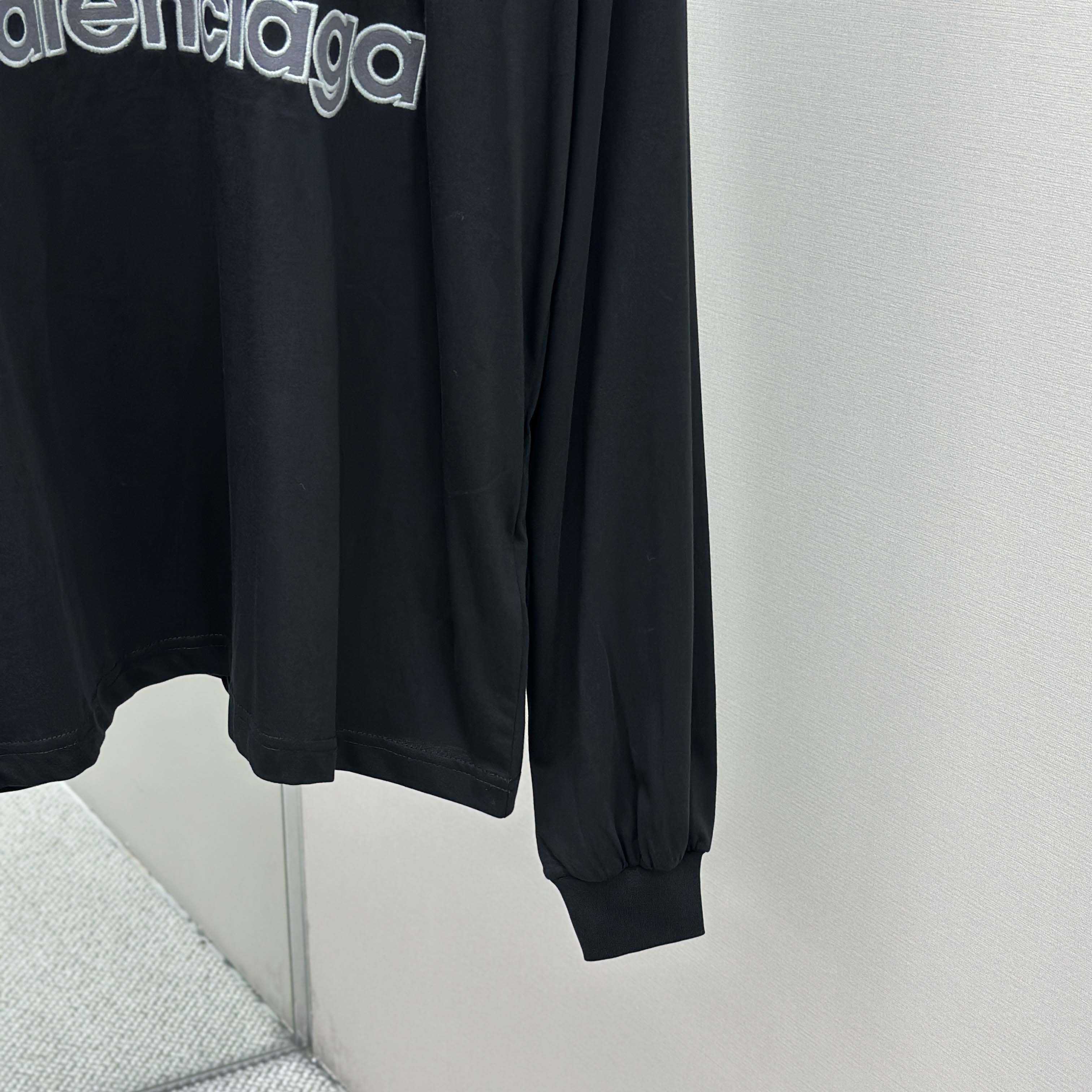 Balenciaga 3B Football Long Sleeve V-Neck T-Shirt In Black - DopestKickz