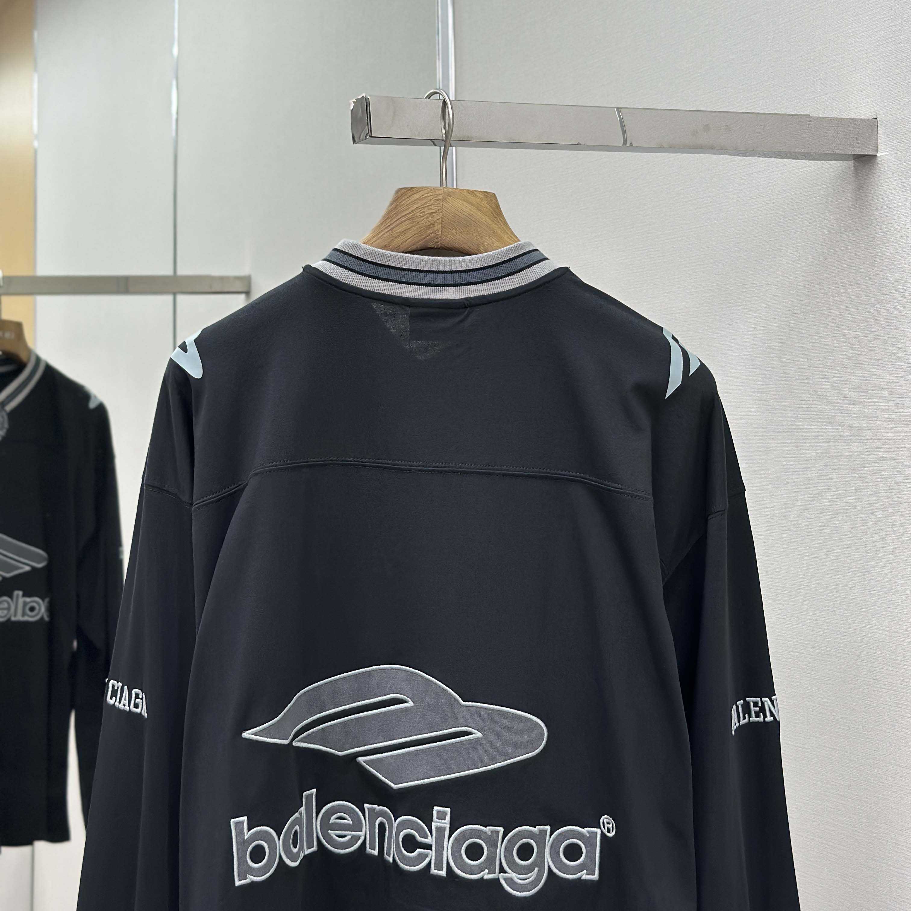 Balenciaga 3B Football Long Sleeve V-Neck T-Shirt In Black - DopestKickz