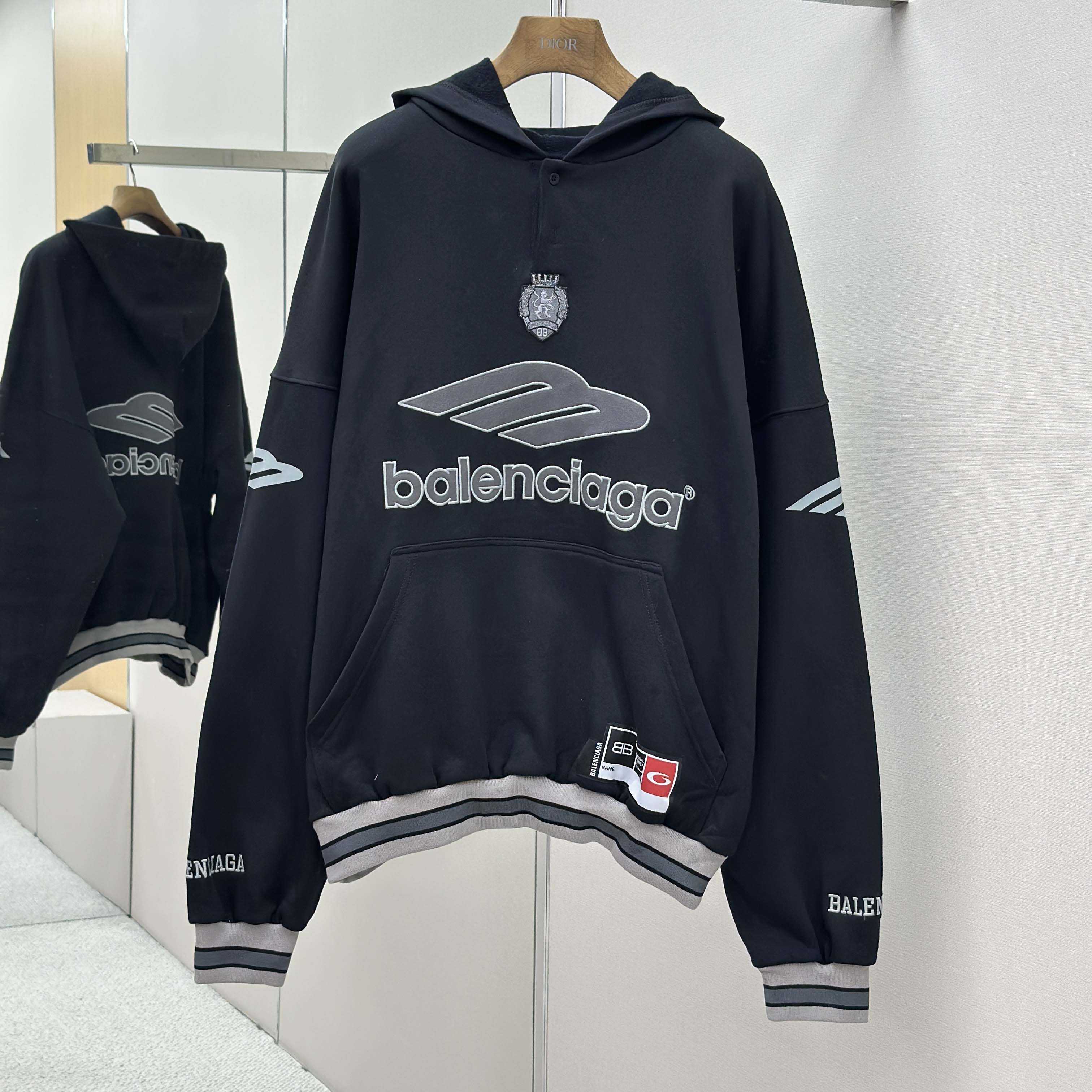Balenciaga 3B Football Polo Hoodie In Black - DopestKickz