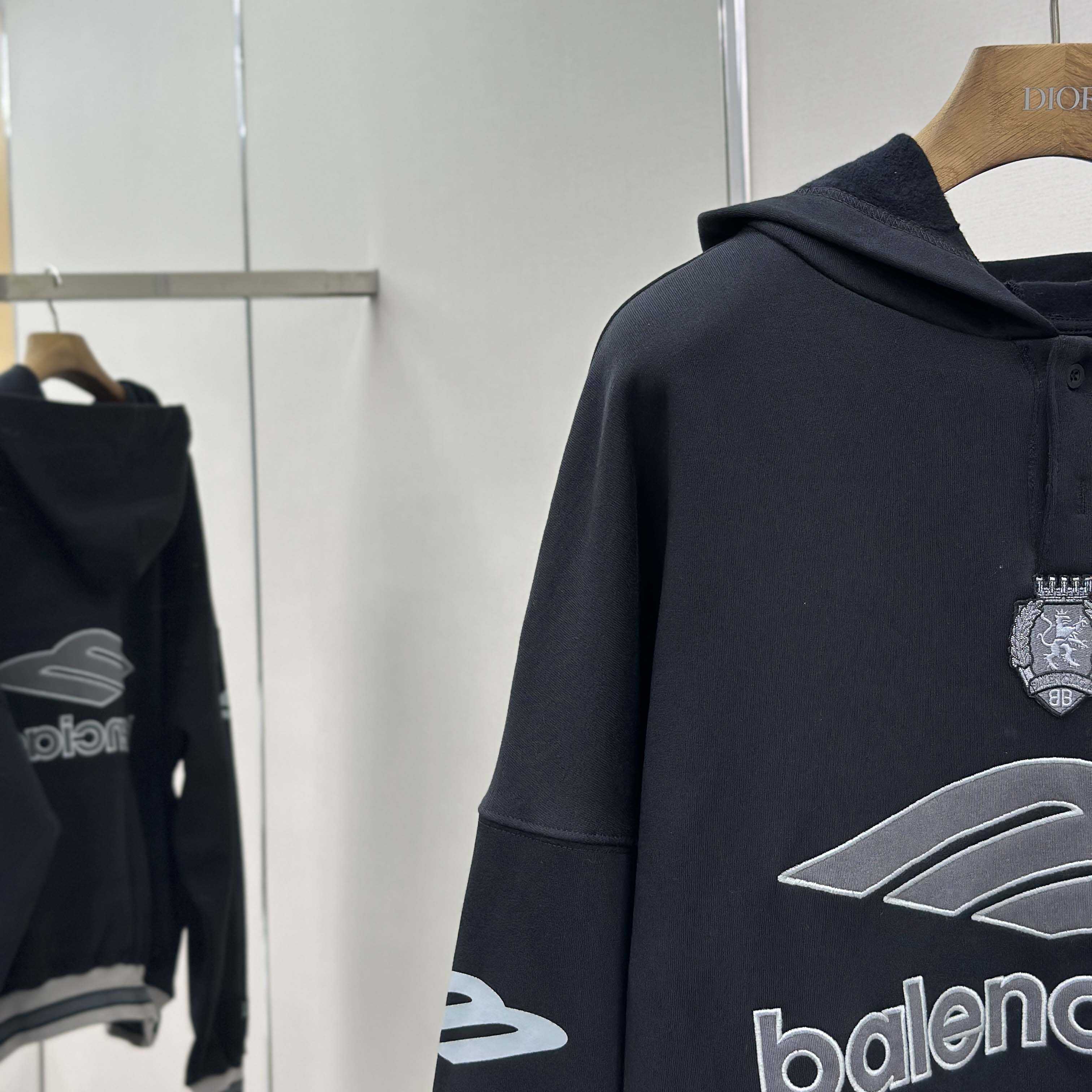 Balenciaga 3B Football Polo Hoodie In Black - DopestKickz