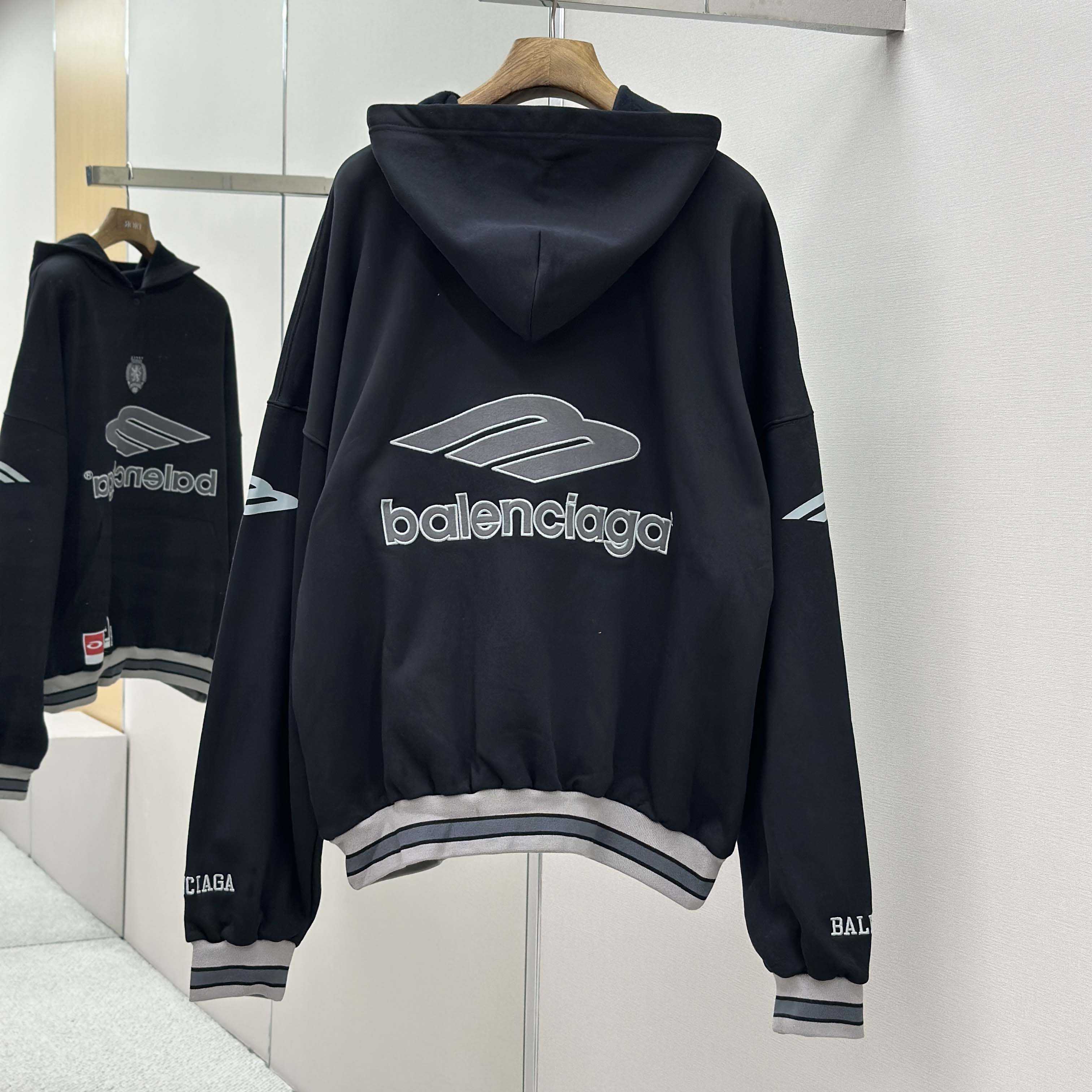 Balenciaga 3B Football Polo Hoodie In Black - DopestKickz