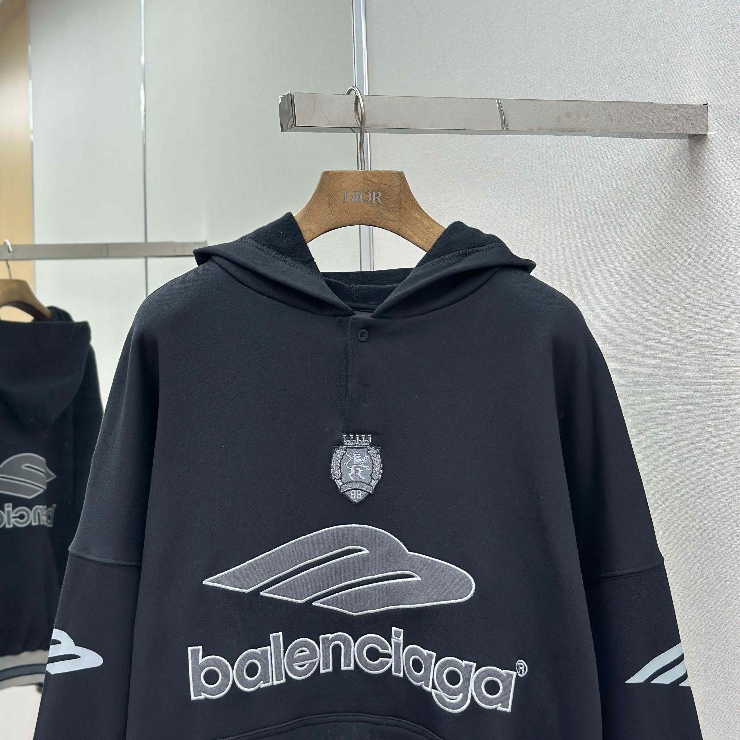 Balenciaga 3B Football Polo Hoodie In Black - DopestKickz
