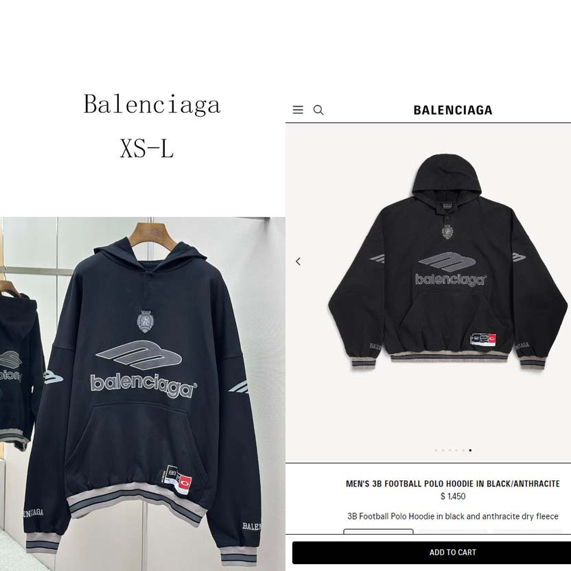 Balenciaga 3B Football Polo Hoodie In Black - DopestKickz