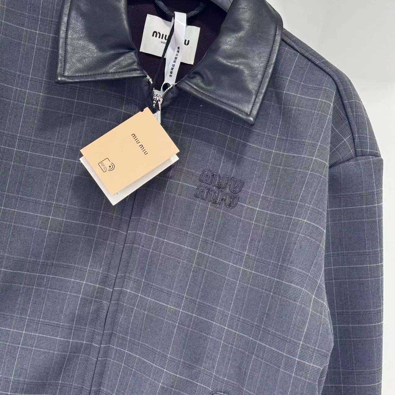 Miu Miu Prince Of Wales Check And bonded Jersey Blouson Jacket - DopestKickz