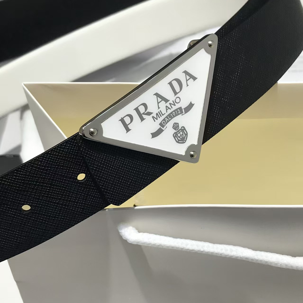 Prada Reversible Saffiano Leather Belt Strap - DopestKickz