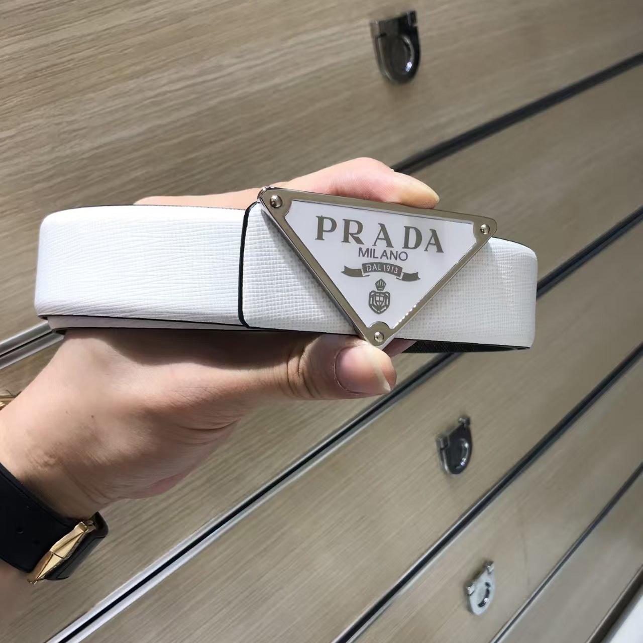 Prada Reversible Saffiano Leather Belt Strap - DopestKickz