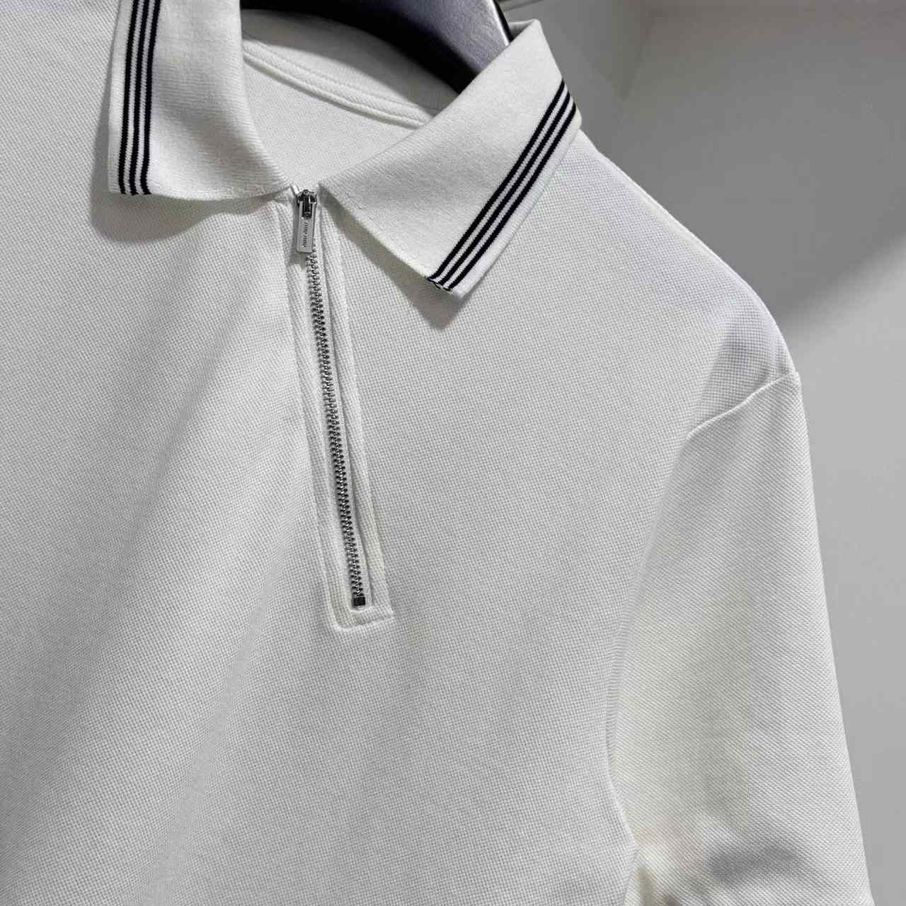 Miu Miu Ribbed Trim Zippered Polo Shirt - DopestKickz