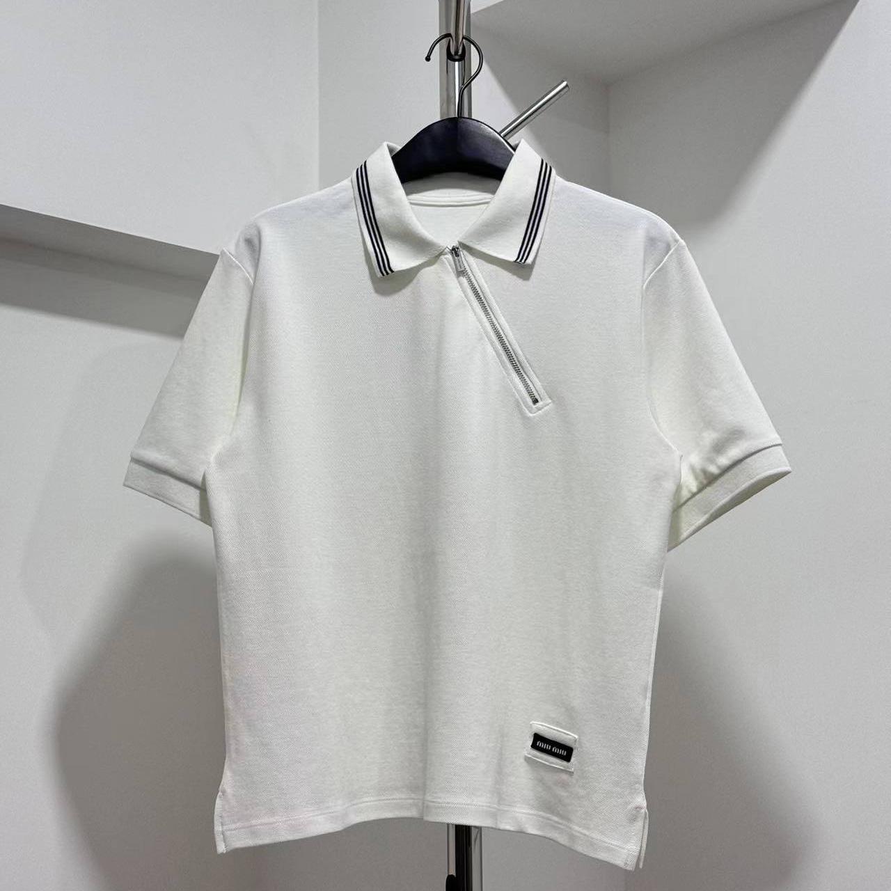 Miu Miu Ribbed Trim Zippered Polo Shirt - DopestKickz