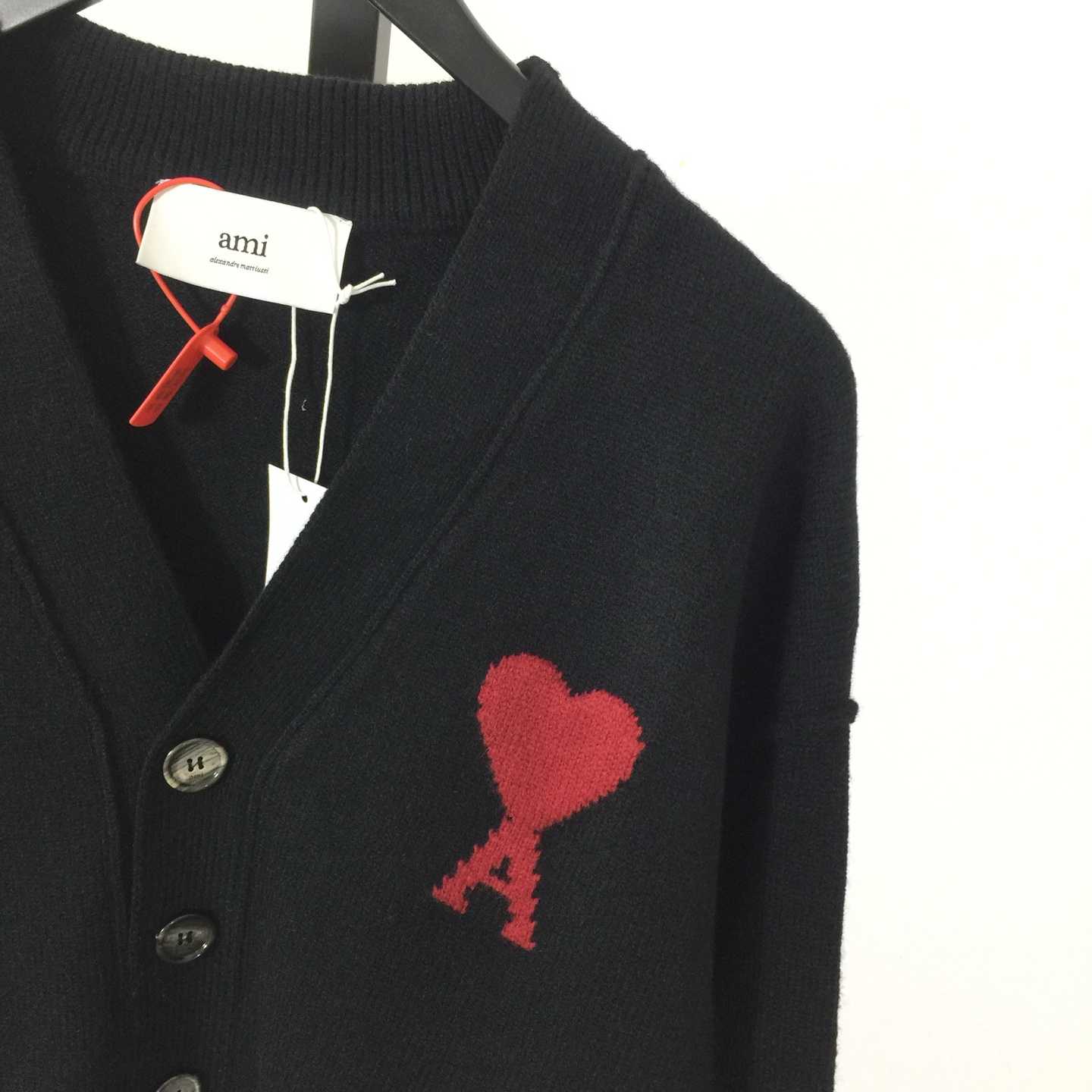 AMI Paris Black Wool Ami De Coeur Cardigan  - DopestKickz