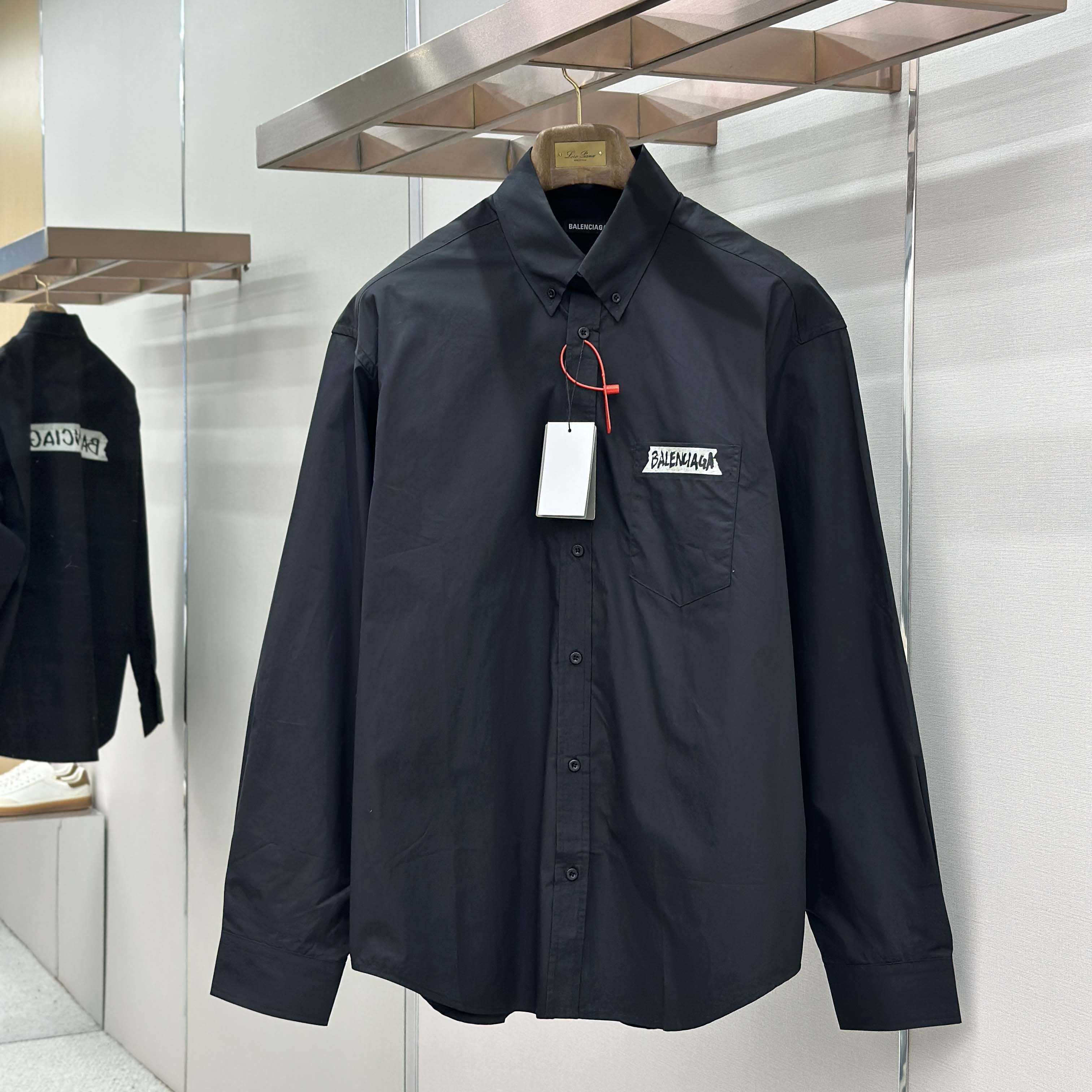 Balenciaga Masking Tape Long Sleeve Shirt Large Fit In Black - DopestKickz