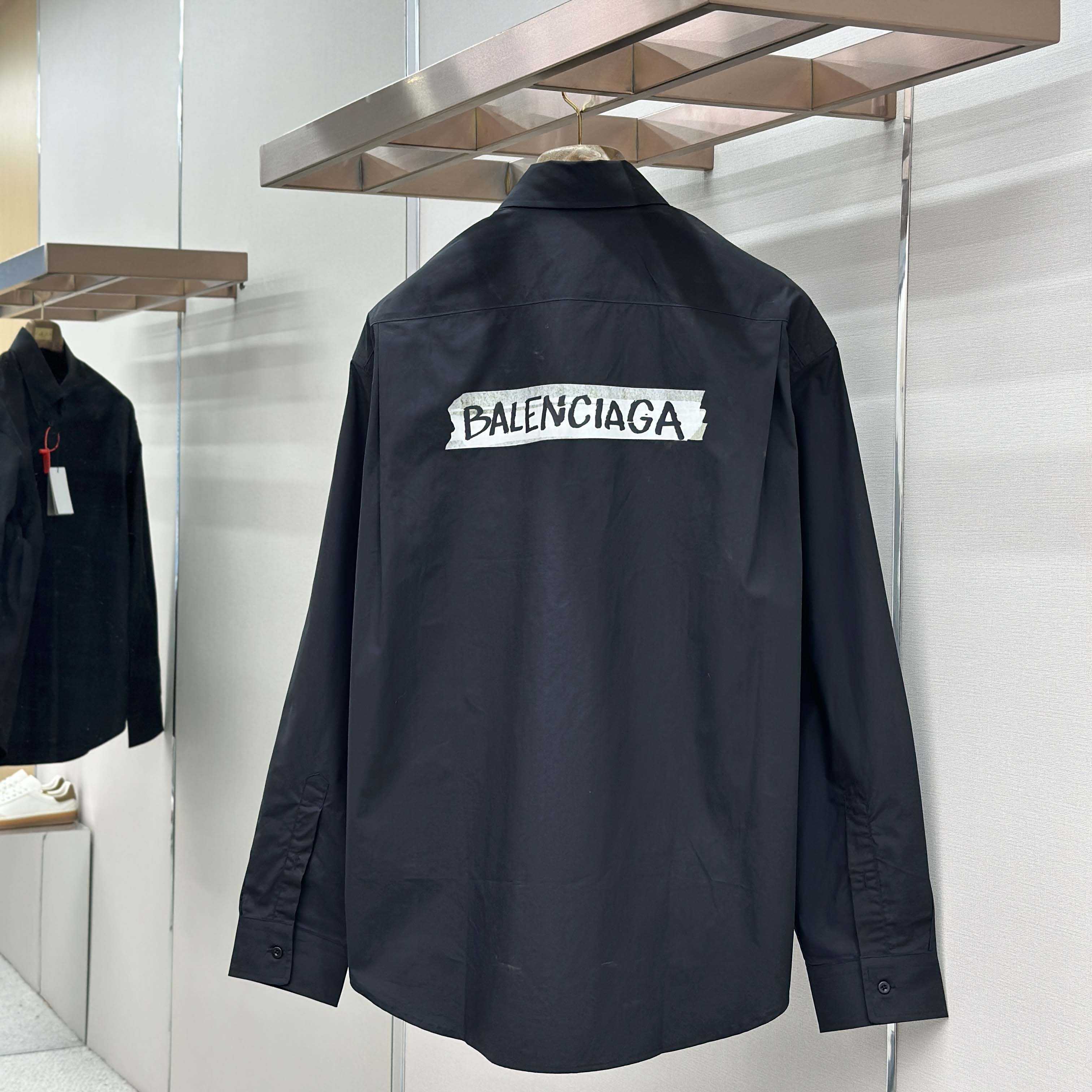 Balenciaga Masking Tape Long Sleeve Shirt Large Fit In Black - DopestKickz