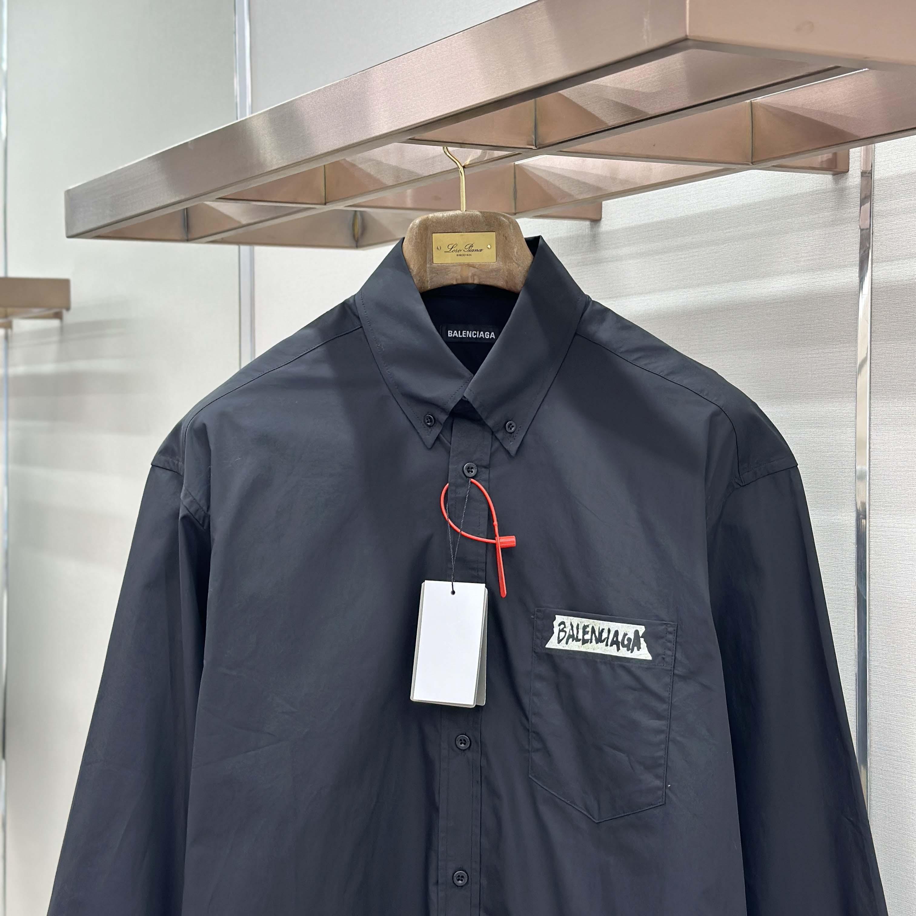 Balenciaga Masking Tape Long Sleeve Shirt Large Fit In Black - DopestKickz