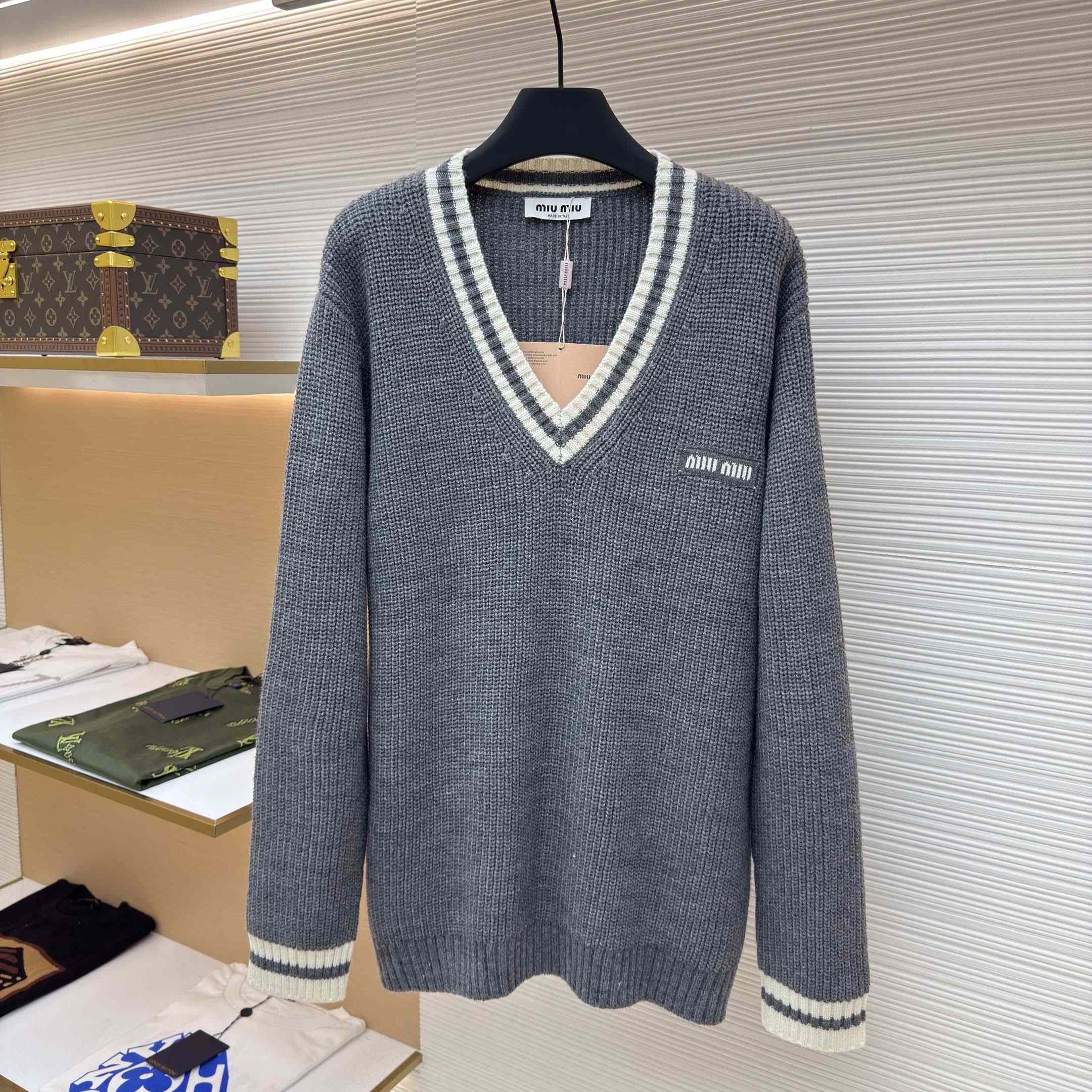 Miu Miu Wool And Cashmere V-neck Sweater - DopestKickz