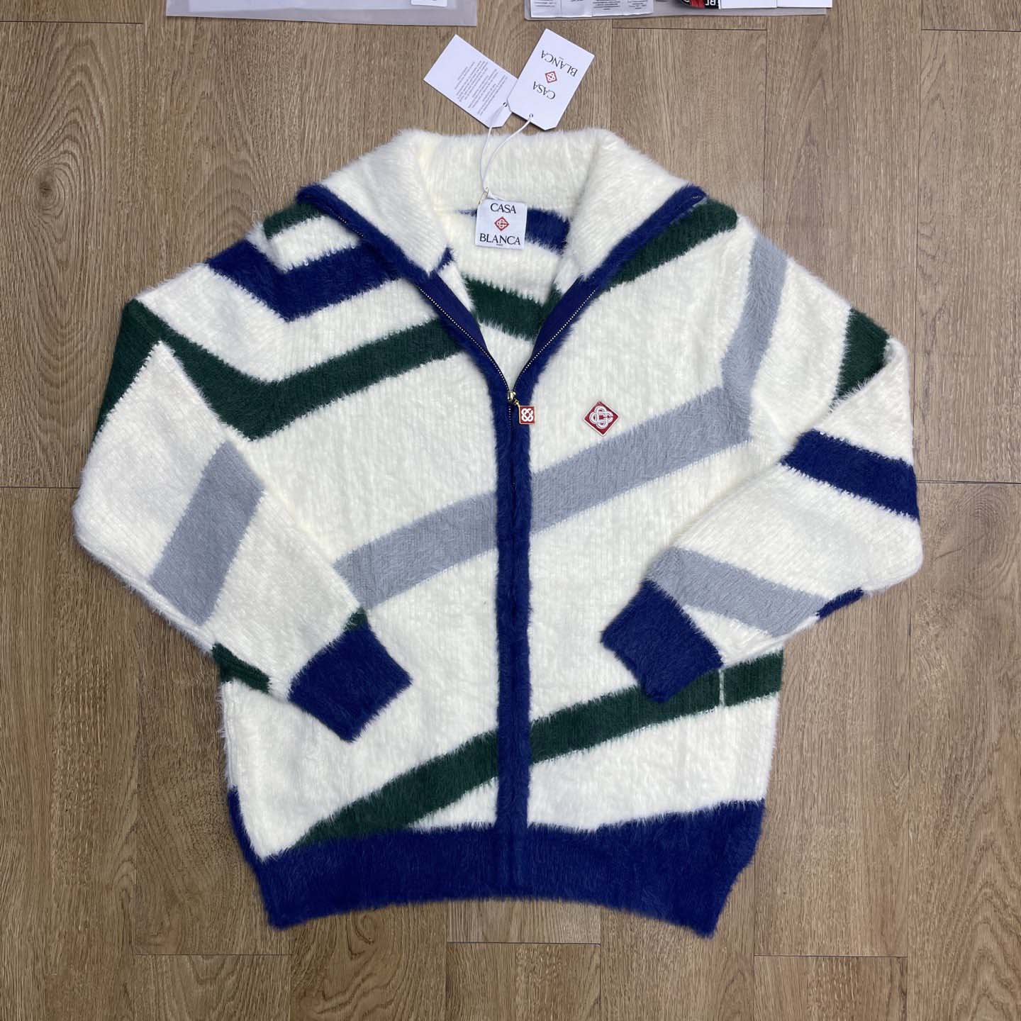 Casablanca Furry Striped Zip Up Jumper 'Blue/Green' - DopestKickz