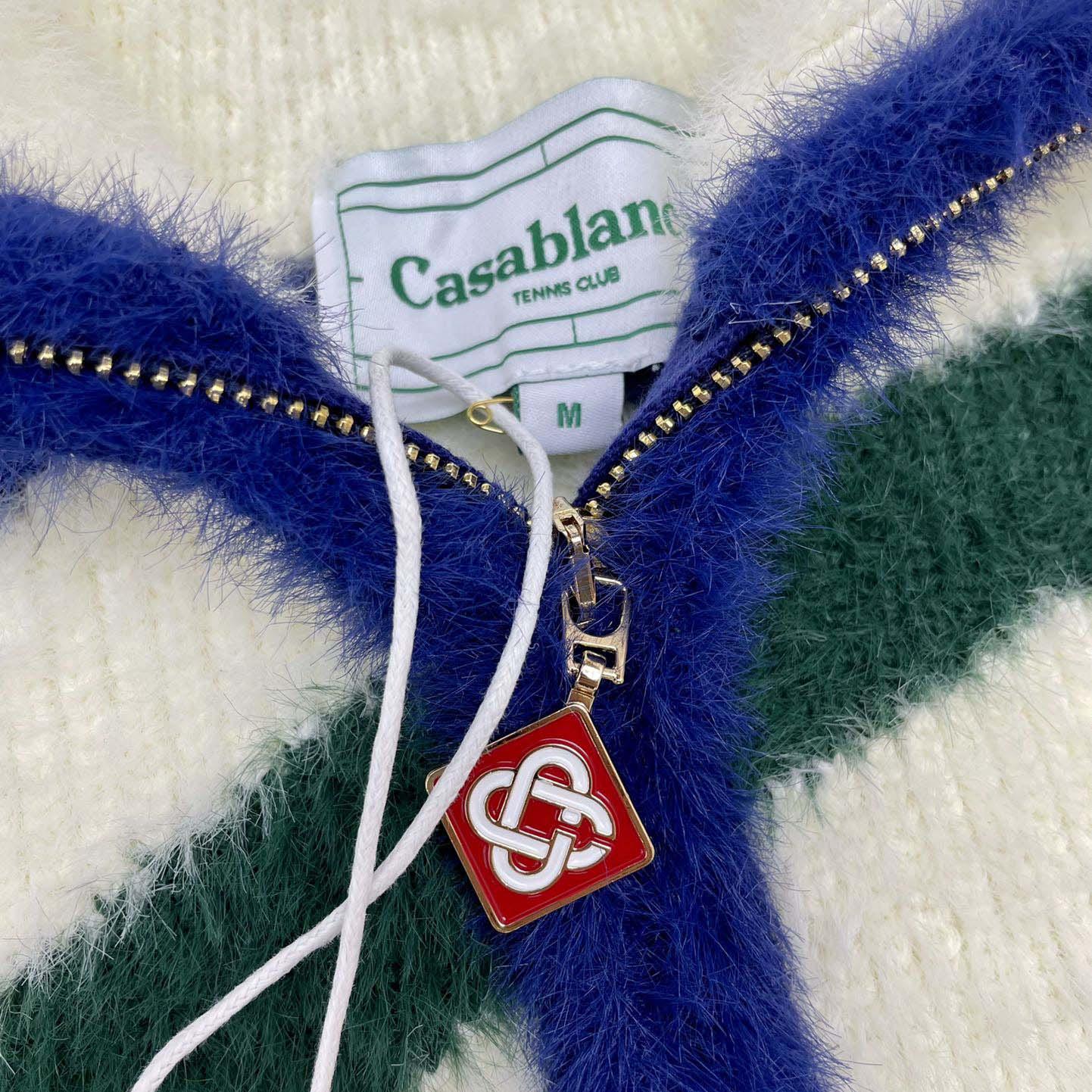 Casablanca Furry Striped Zip Up Jumper 'Blue/Green' - DopestKickz