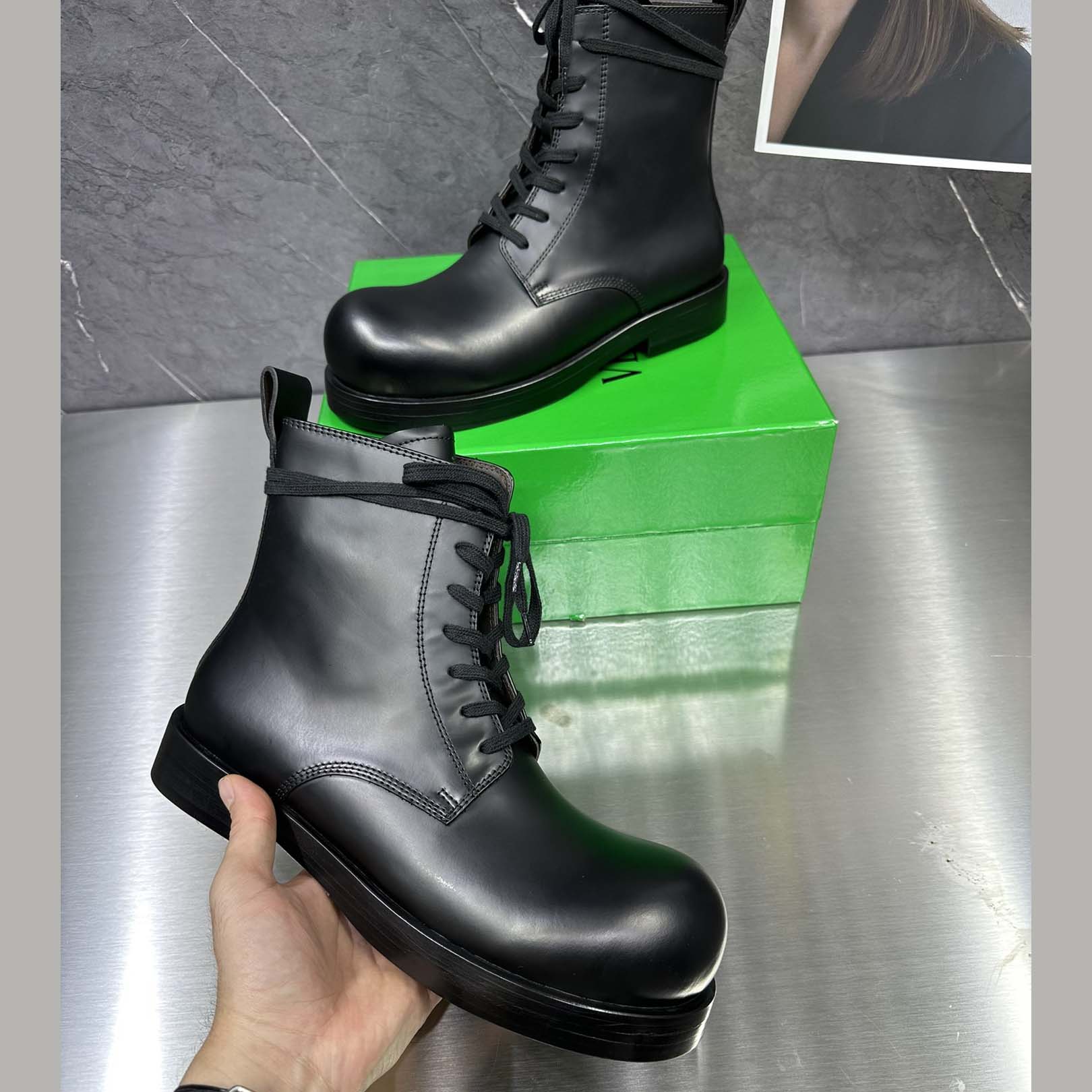 Bottega Veneta Helium Lace-Up Ankle Boots in Black - DopestKickz