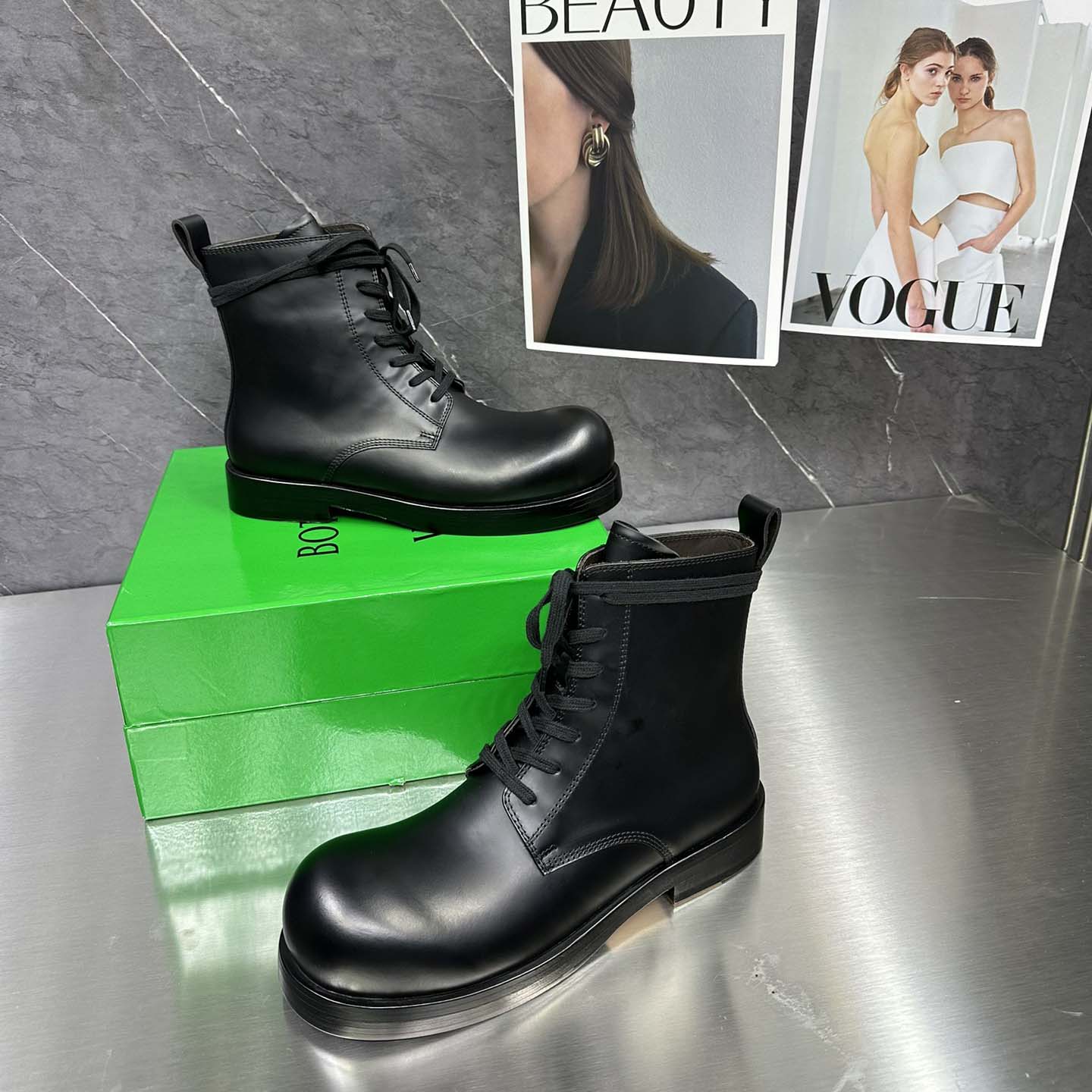 Bottega Veneta Helium Lace-Up Ankle Boots in Black - DopestKickz
