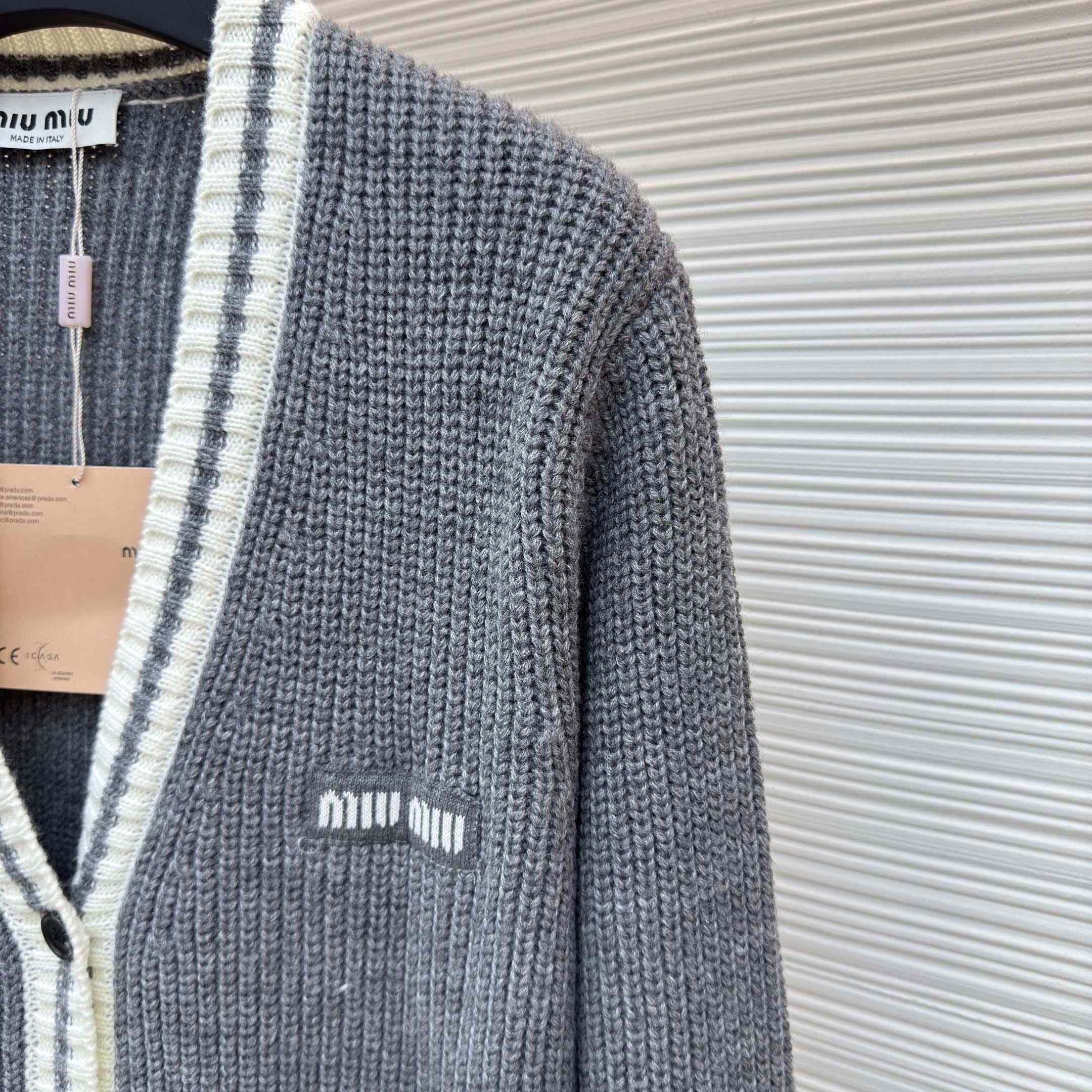 Miu Miu Ribbed Knit Wool And Cashmere Cardigan - DopestKickz
