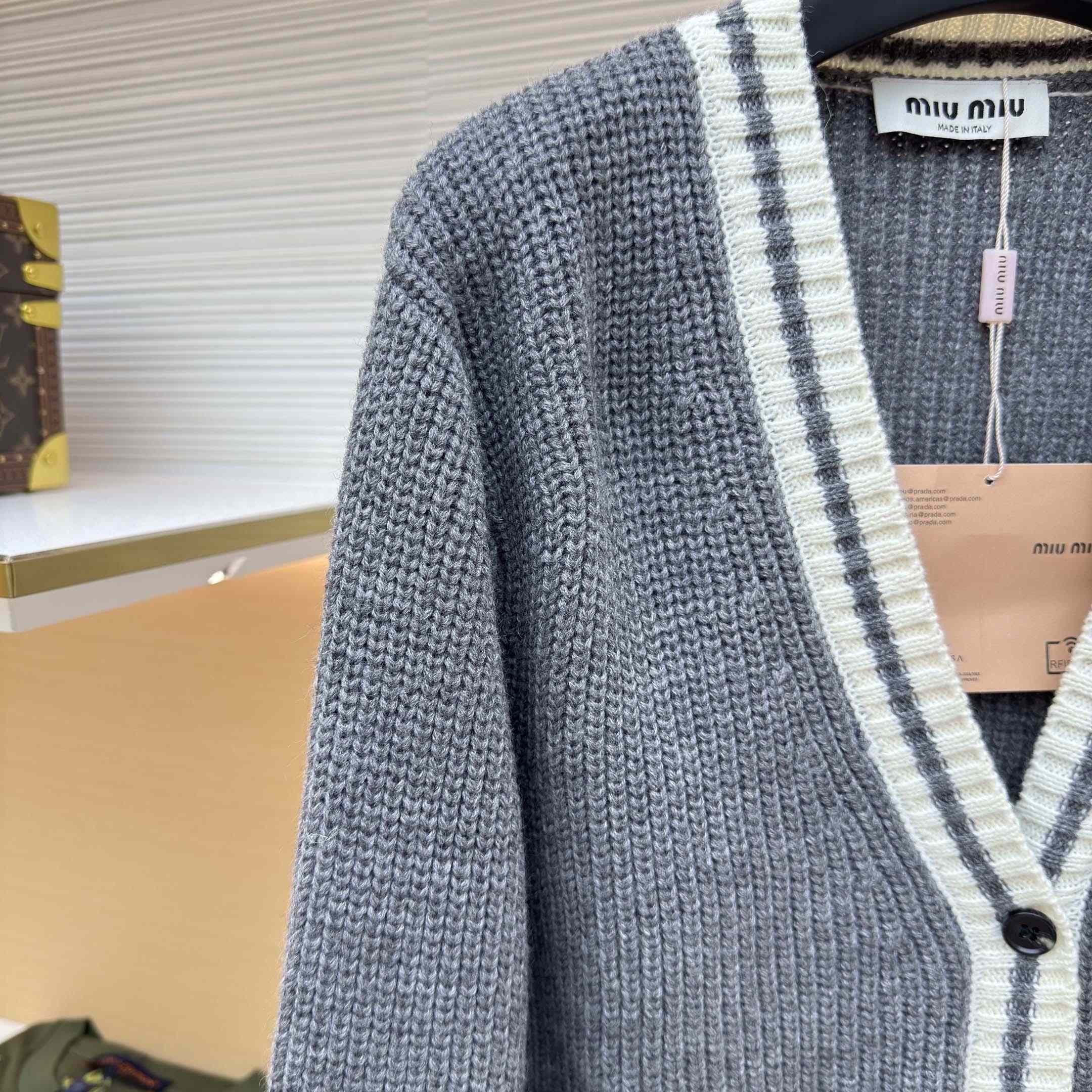 Miu Miu Ribbed Knit Wool And Cashmere Cardigan - DopestKickz