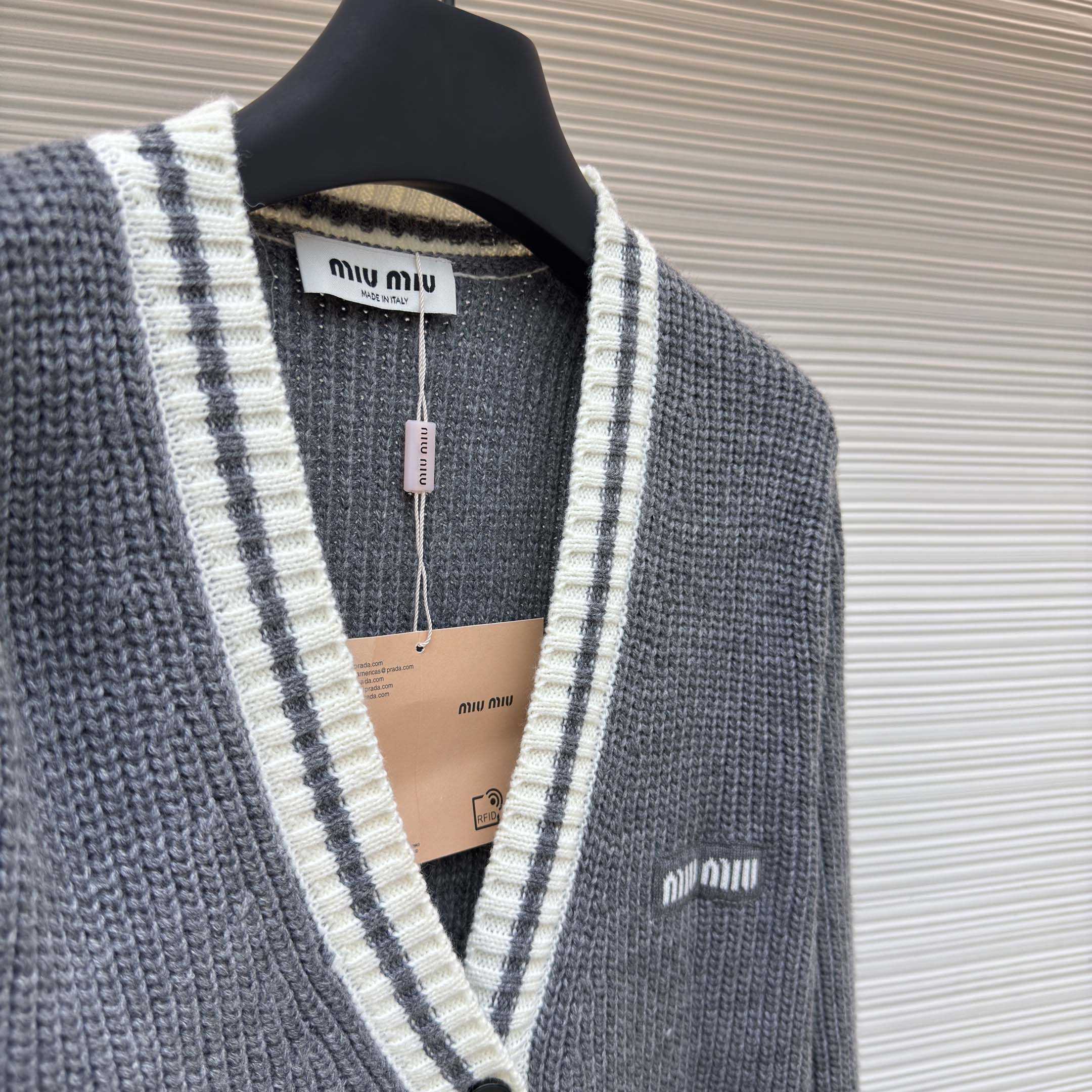 Miu Miu Ribbed Knit Wool And Cashmere Cardigan - DopestKickz