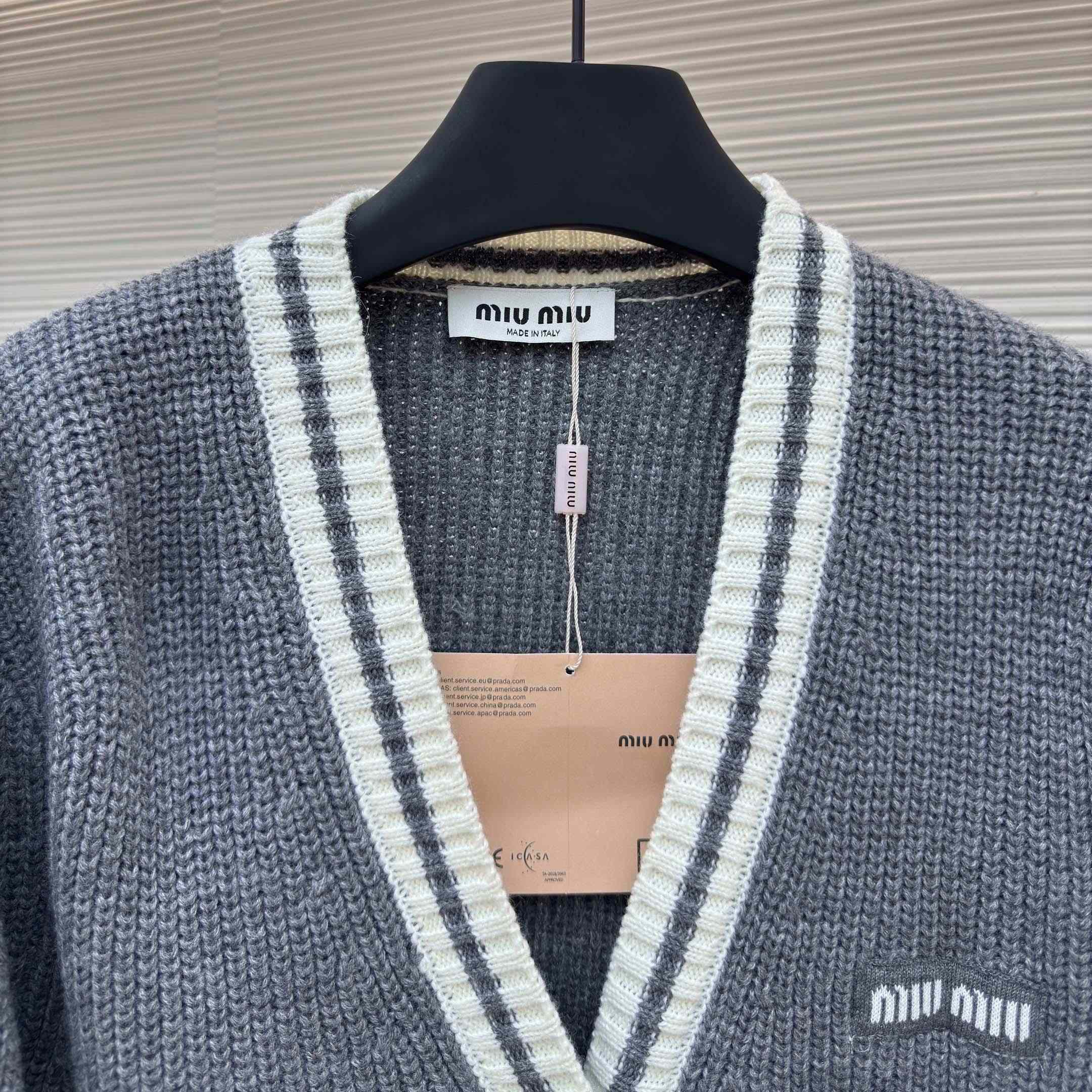 Miu Miu Ribbed Knit Wool And Cashmere Cardigan - DopestKickz