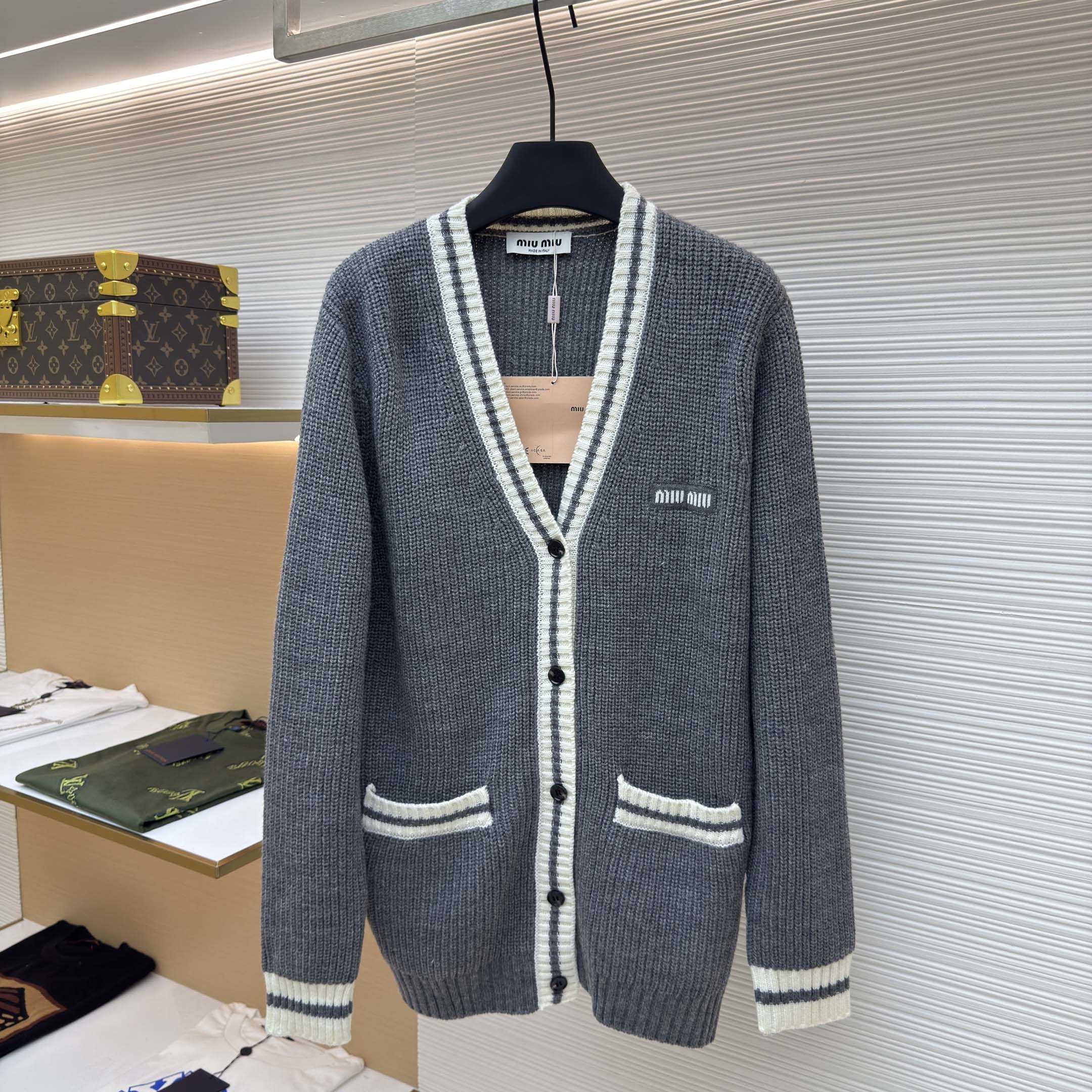 Miu Miu Ribbed Knit Wool And Cashmere Cardigan - DopestKickz
