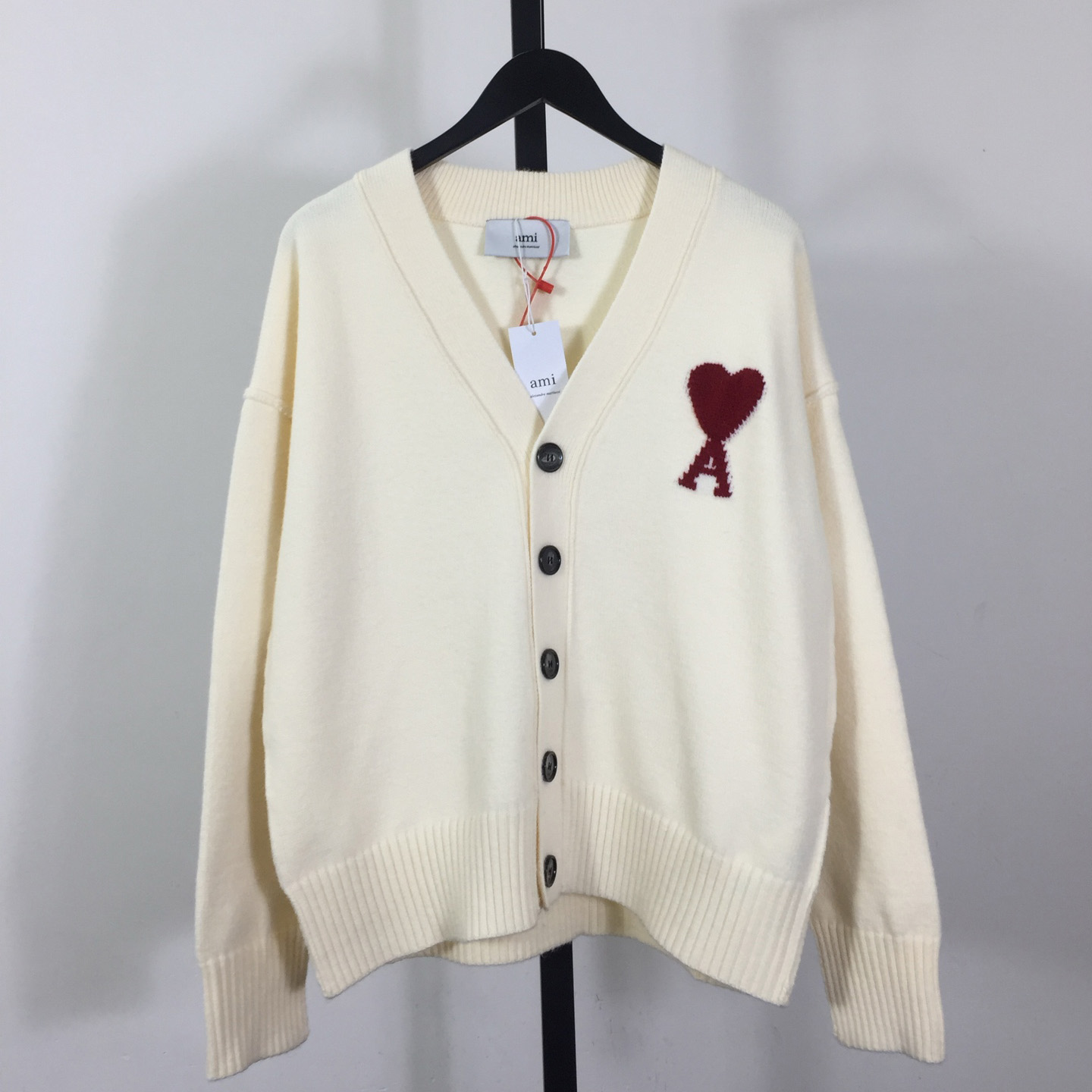 AMI Paris White Wool Ami De Coeur Cardigan  - DopestKickz