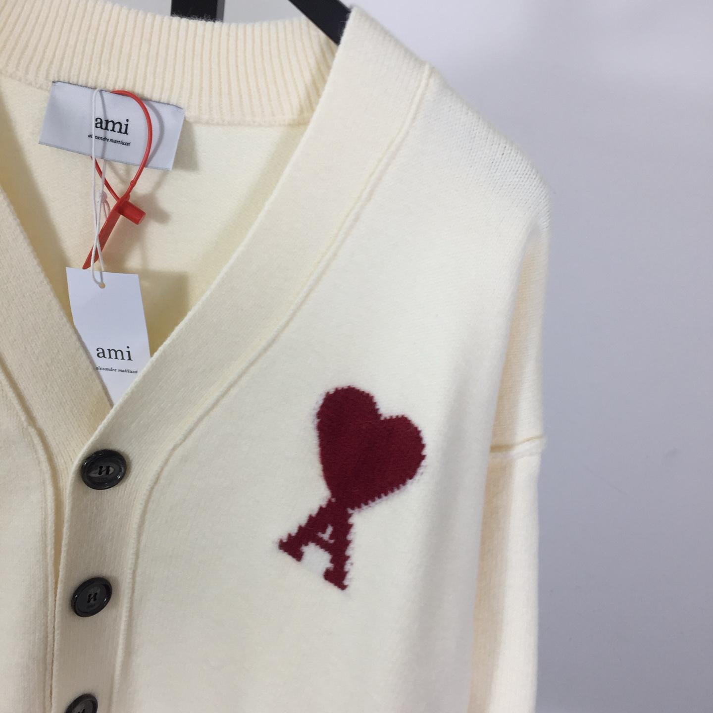 AMI Paris White Wool Ami De Coeur Cardigan  - DopestKickz