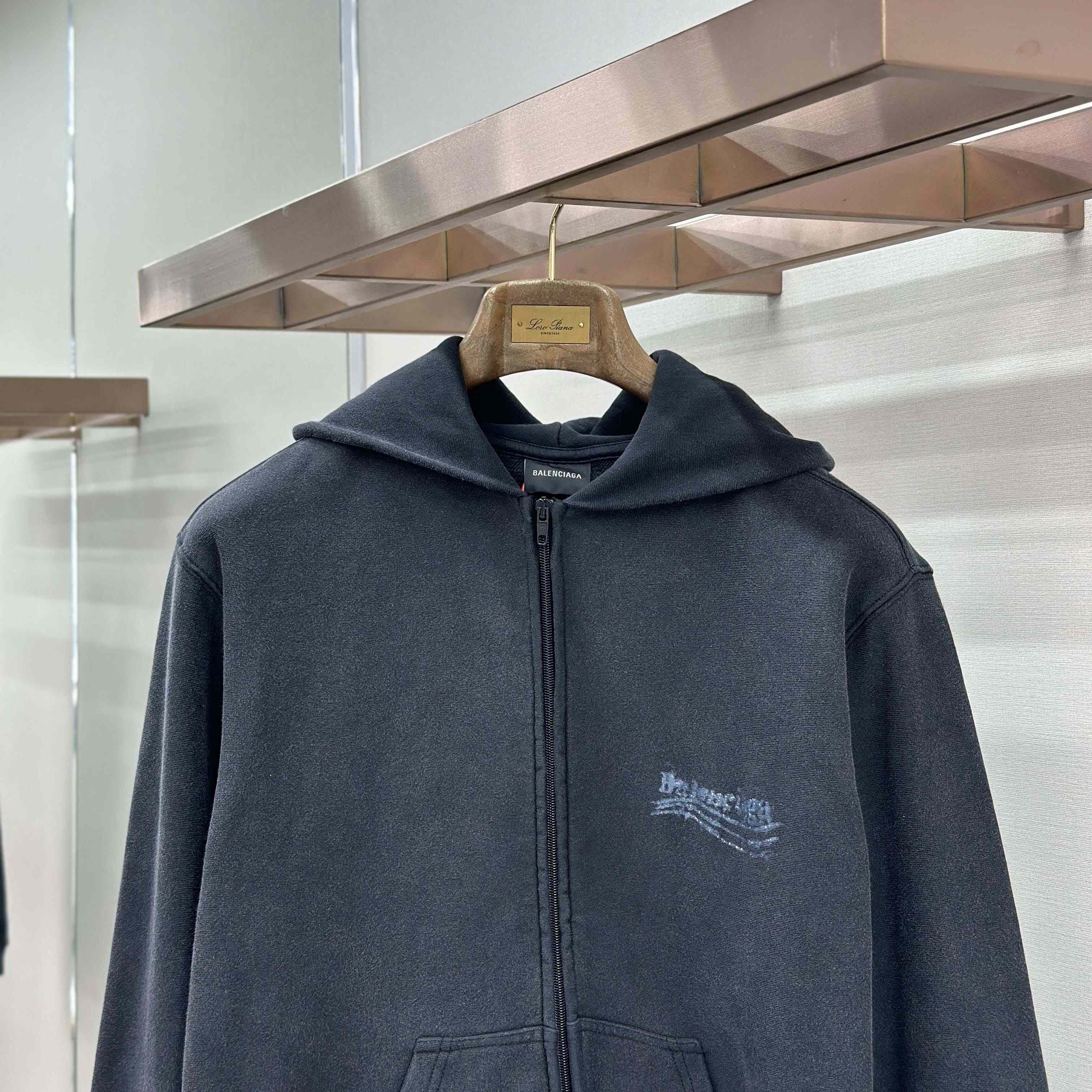 Balenciaga Washed Crayon Political Zip-Up Hoodie Regular Fit In Faded Black - DopestKickz