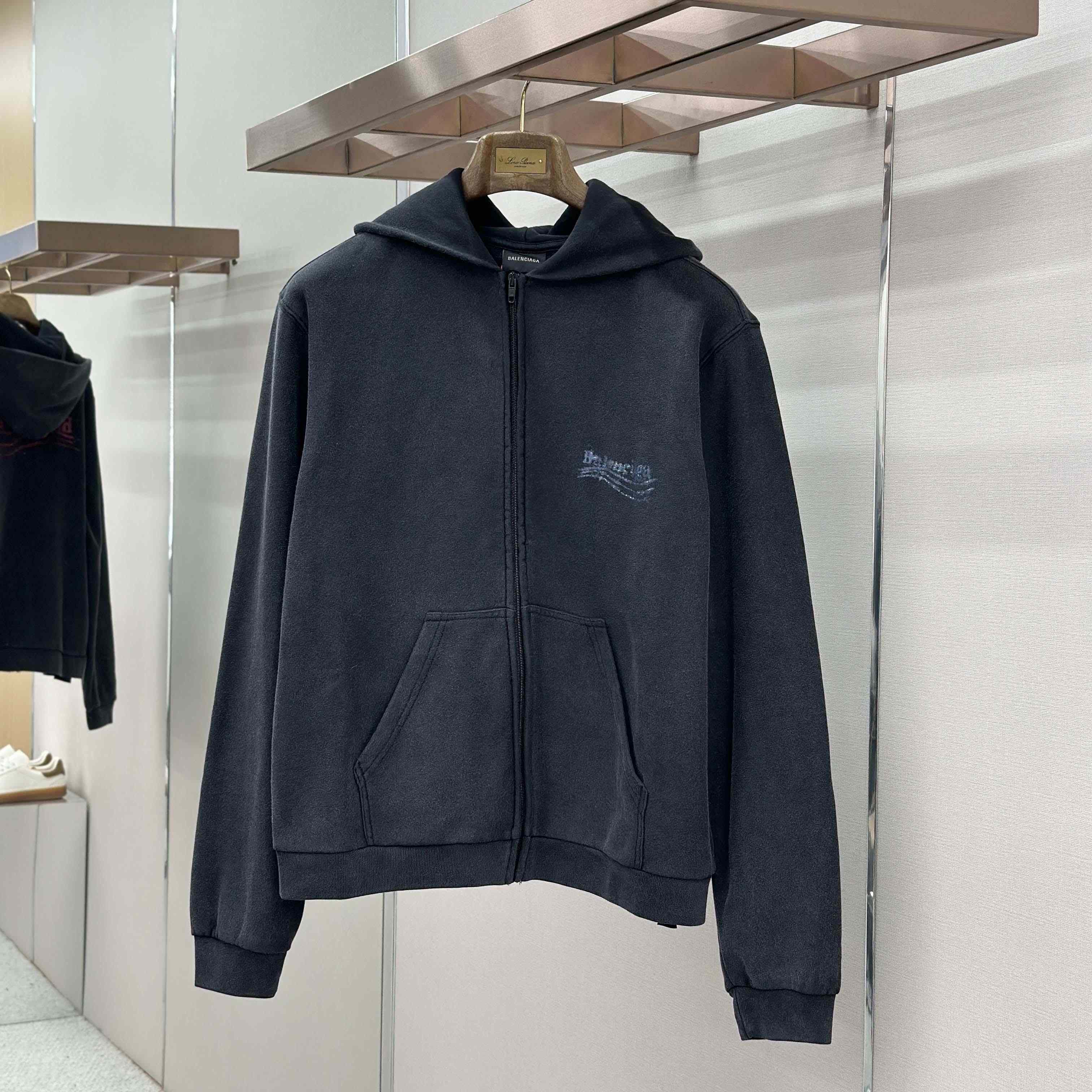 Balenciaga Washed Crayon Political Zip-Up Hoodie Regular Fit In Faded Black - DopestKickz