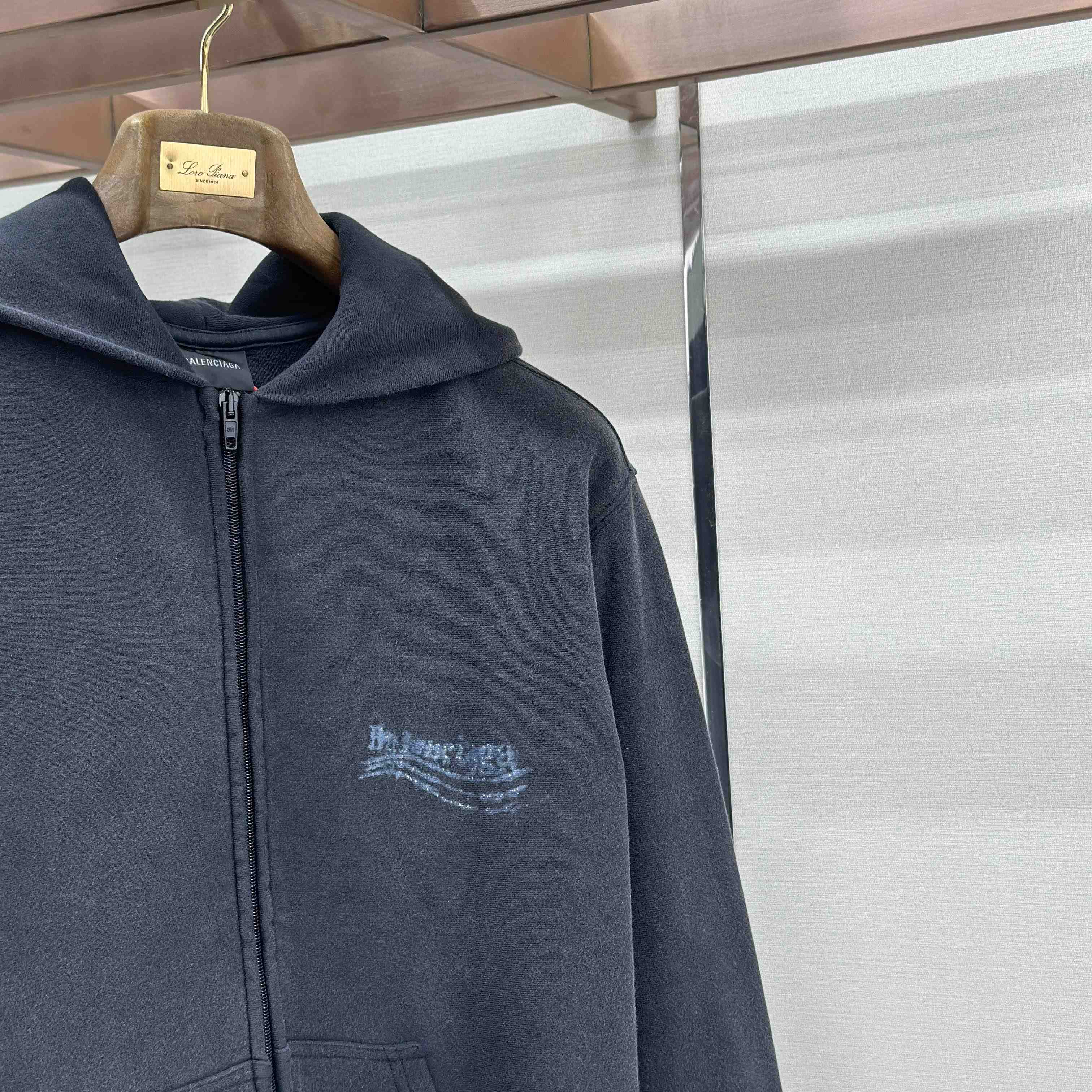 Balenciaga Washed Crayon Political Zip-Up Hoodie Regular Fit In Faded Black - DopestKickz